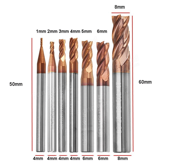 High-Performance AlTiN Coated Four Flute End Mills - 1.00 to 8.00 mm - Perfect for CNC Milling, Metalworking & Precision Cutting