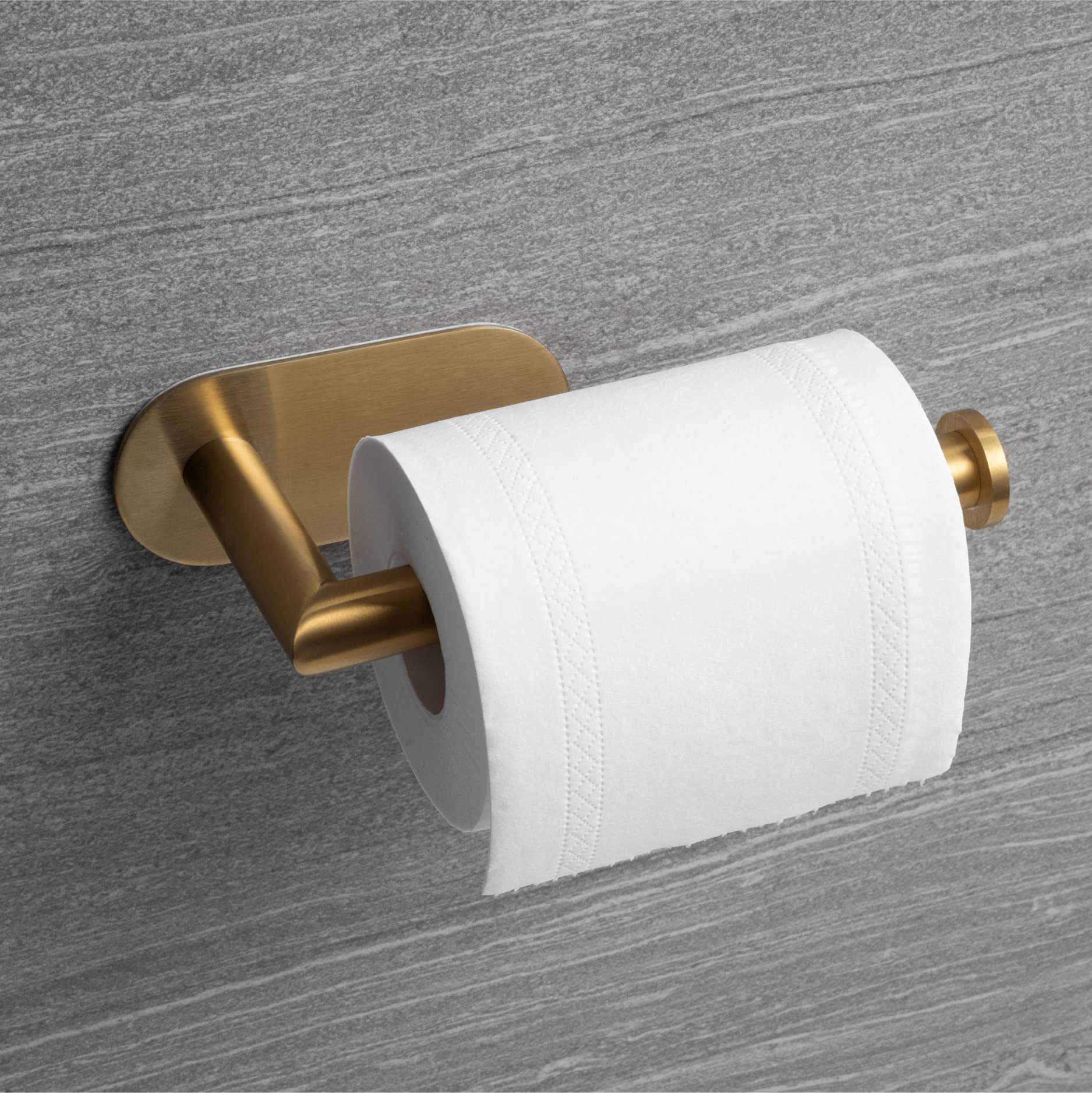 Stainless Steel Self-Adhesive Toilet Paper Holder - Gold Bathroom Wall Mount TP Roll Dispenser | Space-Saving & No Drill Installation for Small Bathrooms, RVs & Apartments
