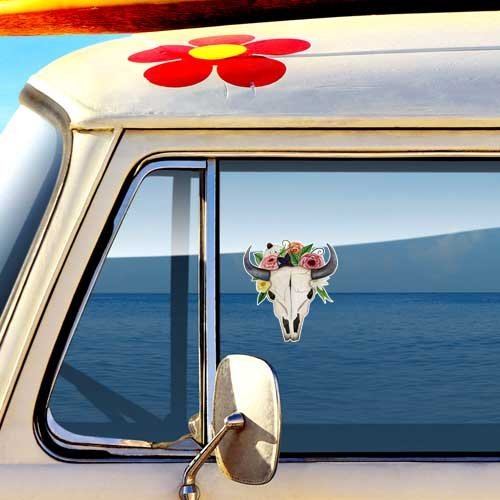 Bull Skull Sticker - Long Horn Cow Skull Decal by Megan J Designs™ - Waterproof Vinyl Sticker for Laptop, Tumbler, Car, Phone - Western Decor, Biker Gifts, Ranch Style Home Decor