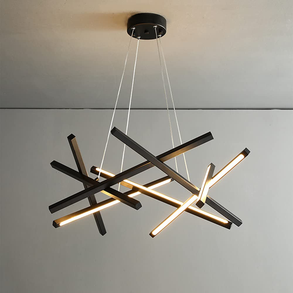 8-Light LED Pendant Light Sputnik Chandelier - Modern Nordic Linear Adjustable Hanging Lamp - 65W 65CM Black & Neutral Light - Perfect for Living Room, Bedroom, Coffee Bar, Dining Area and Office Lighting
