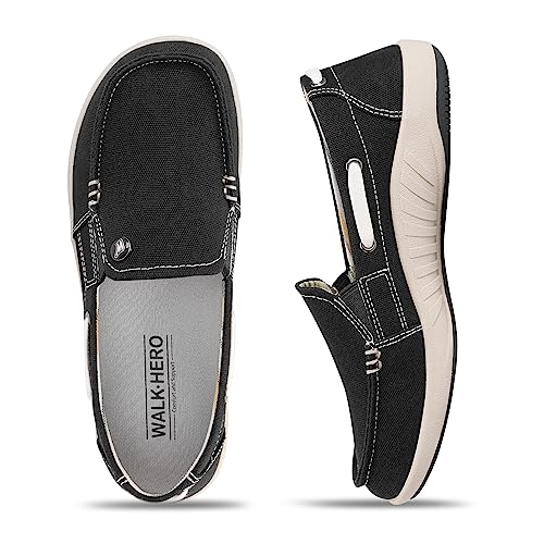Women's Slip-On Loafers - Comfortable Boat Shoes with Arch Support for Plantar Fasciitis - Breathable Canvas Sneakers for Walking, Work & Casual Wear