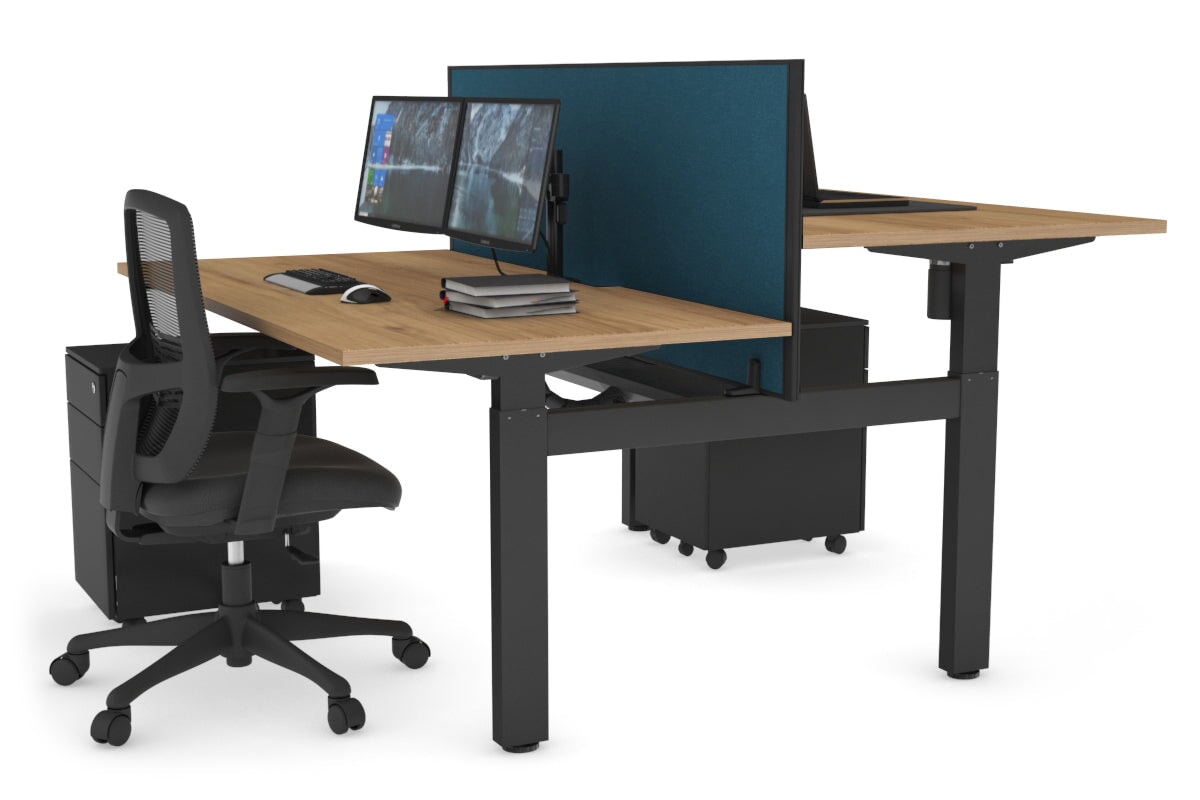 Adjustable Height 2-Person H Bench Workstation - Black Frame [1200L x 800W with Cable Management] - Perfect for Office, Home Workspace & Collaborative Work Environments