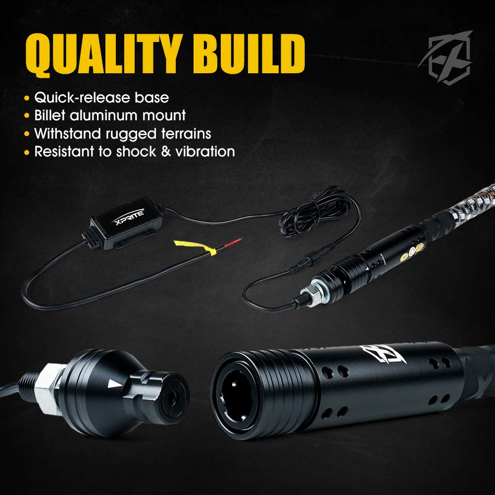 Xprite 4FT Spiral RGB LED Whip Light with RF Remote - Waterproof ATV/UTV Light Bar for Polaris RZR XP 1000, Can Am Maverick X3, Yamaha | Flag Dancing Chase Lights for Off-Road Adventures, Night Riding & Desert Racing