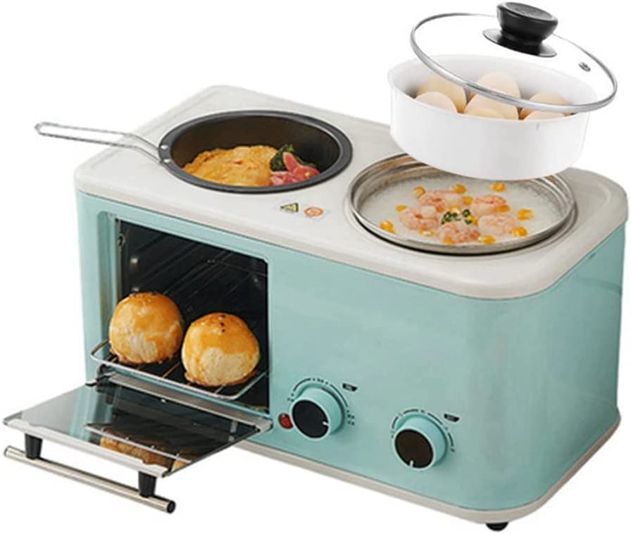Haiqings Electric 3-in-1 Breakfast Maker - Mini Toaster Oven, Omelette Pan & Food Steamer for Quick Meals - Stainless Steel (Blue/Pink) - Perfect for Dorms, Apartments & Small Kitchens
