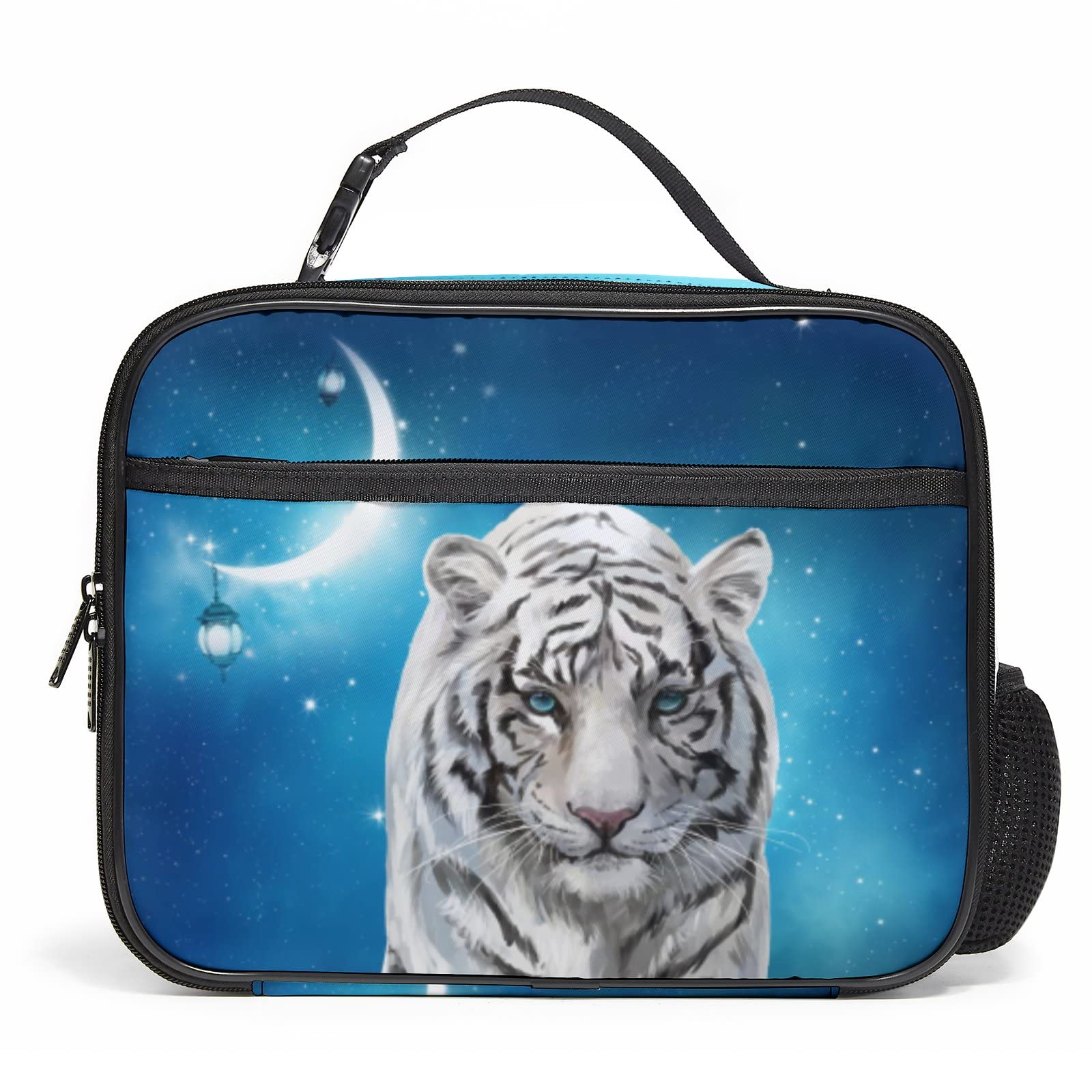 Reusable Insulated Cooler Lunch Bag for Men & Women - Siberian Tiger Print Leakproof Large Tote Lunch Box with Storage Pocket | Perfect for Work, School, Picnics & Outdoor Activities