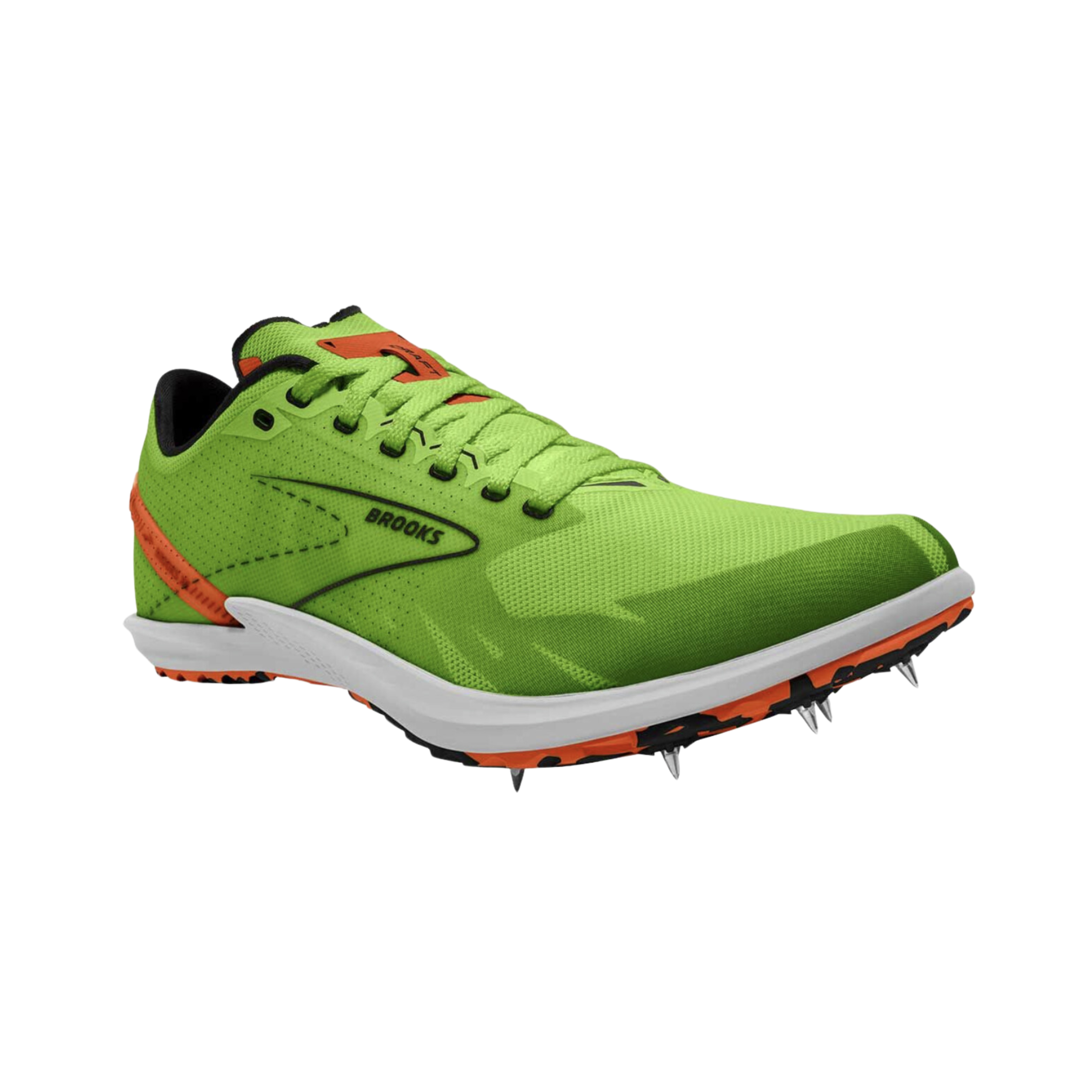 Men's Running Spikes - Draft XC Track & Field Shoes for Cross Country Racing, Green Gecko/Red Orange/White (D Width) - Lightweight & Durable for Training & Competition