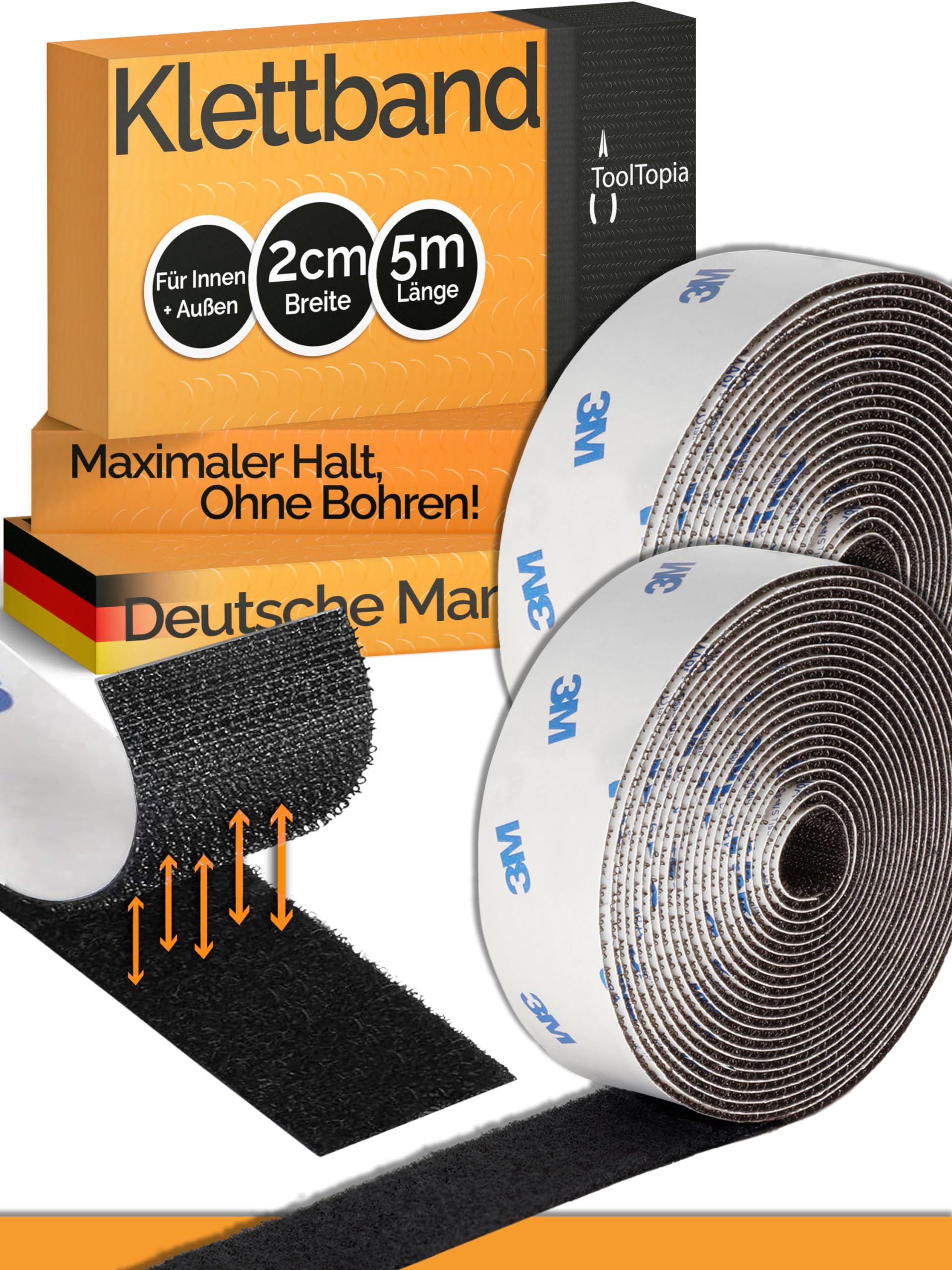 3M Extra Strong Self-Adhesive Velcro Tape - 20mm x 5m Black Hook and Loop Fastener for Outdoor & Indoor Use | DIY Projects, Home Organization, Crafts, Sewing, Tool Storage | Weatherproof Heavy Duty Adhesive Backing