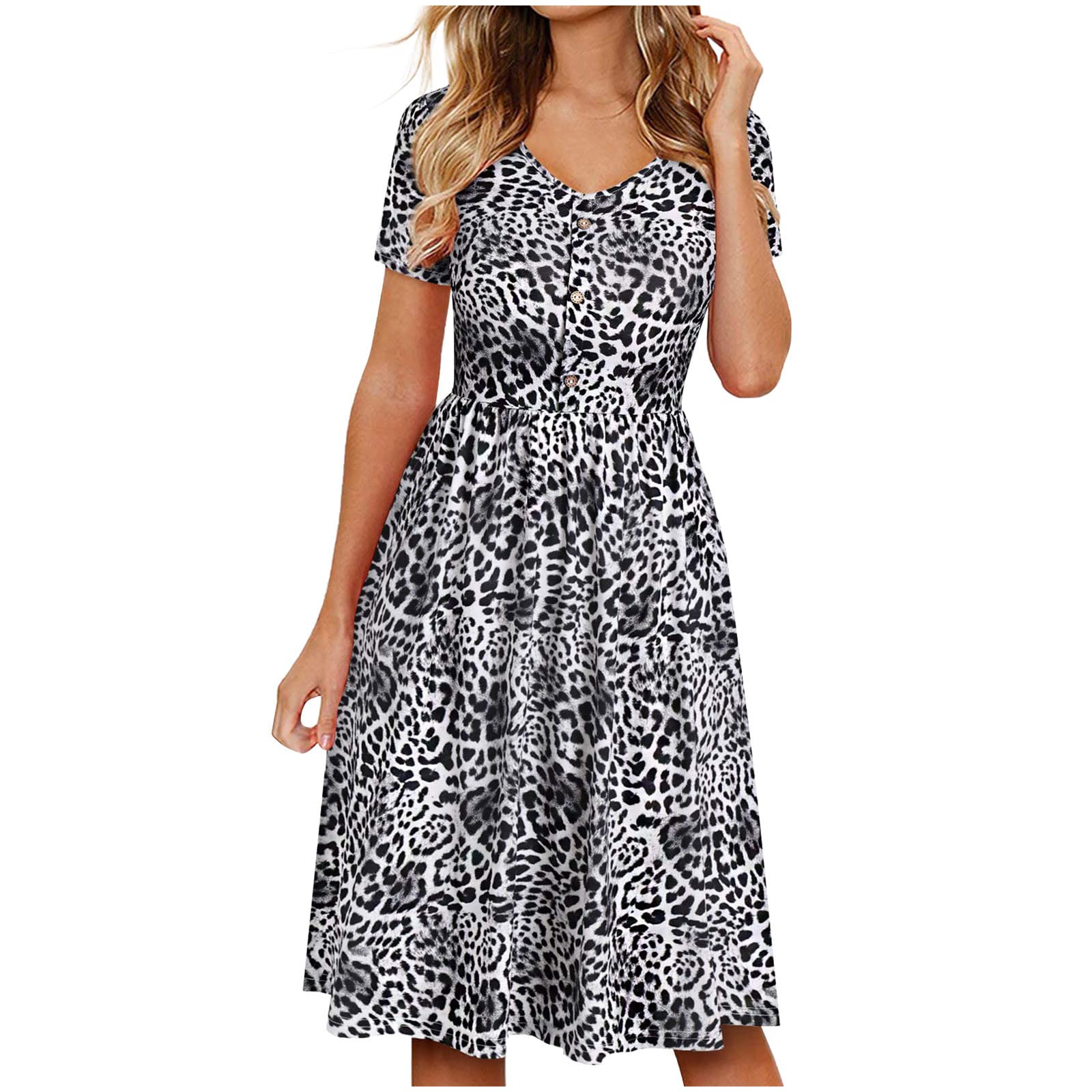 2023 Summer Dresses for Women - Fashion Floral Print Casual V-Neck Short Sleeve Button Down Mini Dress | Beach Vacation, Party, Date Night Outfit