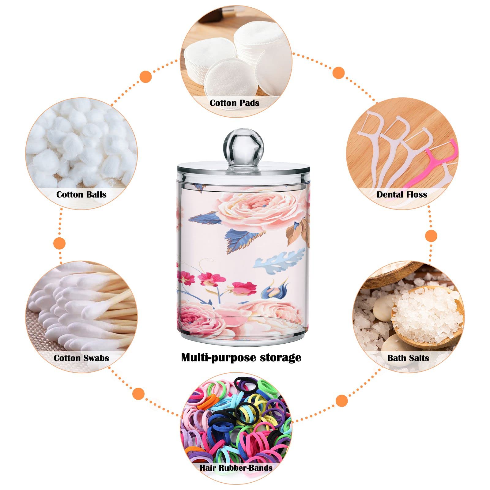 ALAZA Pink Rose Round Qtip Holder - 10 oz Plastic Cotton Ball & Swab Organizer with Lid for Bathroom Countertop Storage | Perfect for Makeup, Skincare, and First Aid Organization