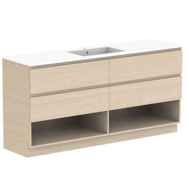 ADP Glacier Lite Shelf Twin Floor Standing Vanity with Cast Marble Top - Modern Bathroom Vanity Set with Dual Sinks & Storage for Master Bath, Guest Bathroom or Powder Room