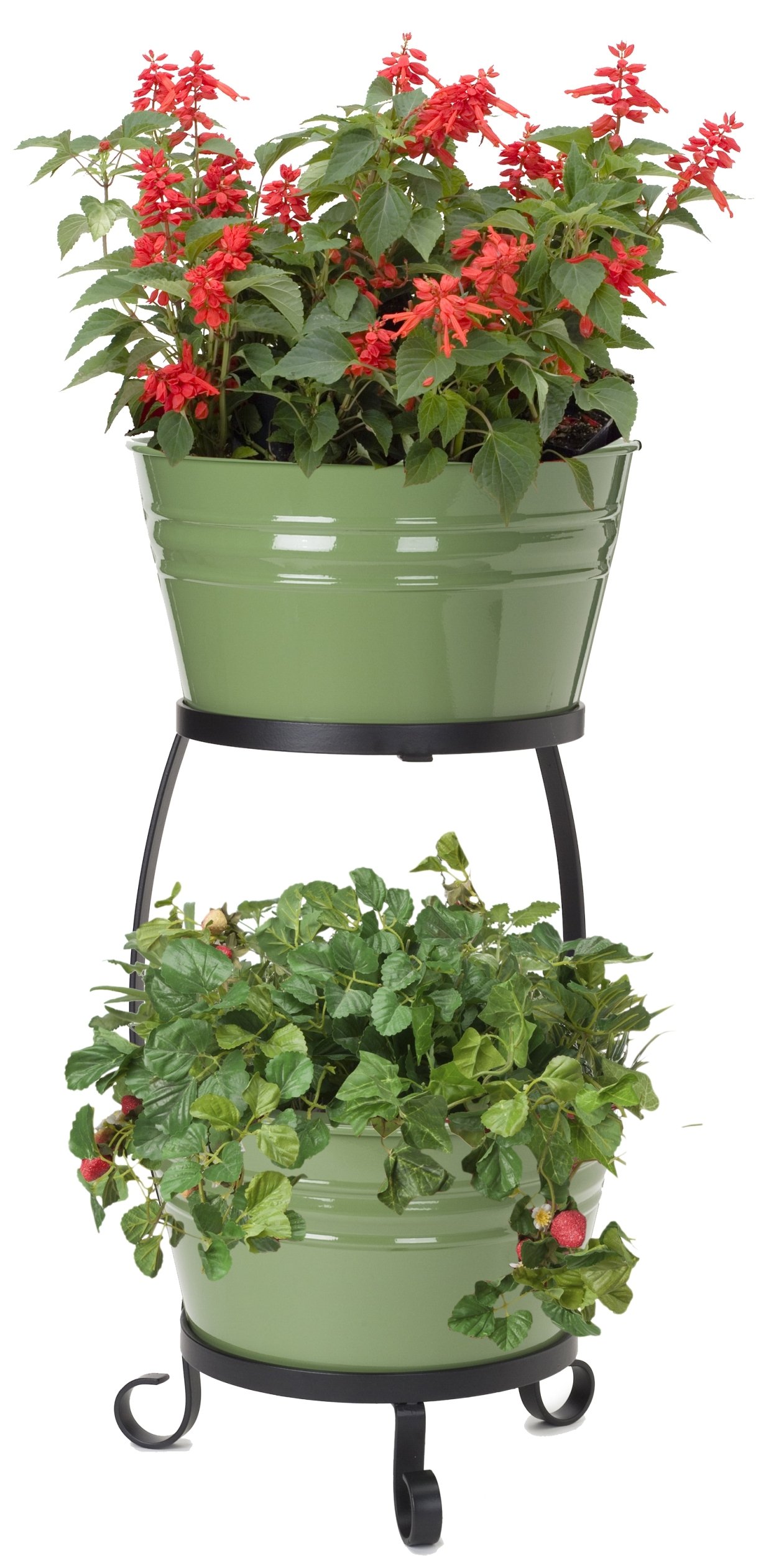 8021E SA Raised Garden Planter with Iron Stand - 13.5 x 30 Inch Sage Green Elevated Flower Box for Outdoor, Patio, Balcony Gardening - Perfect for Vegetables, Herbs, and Flowers