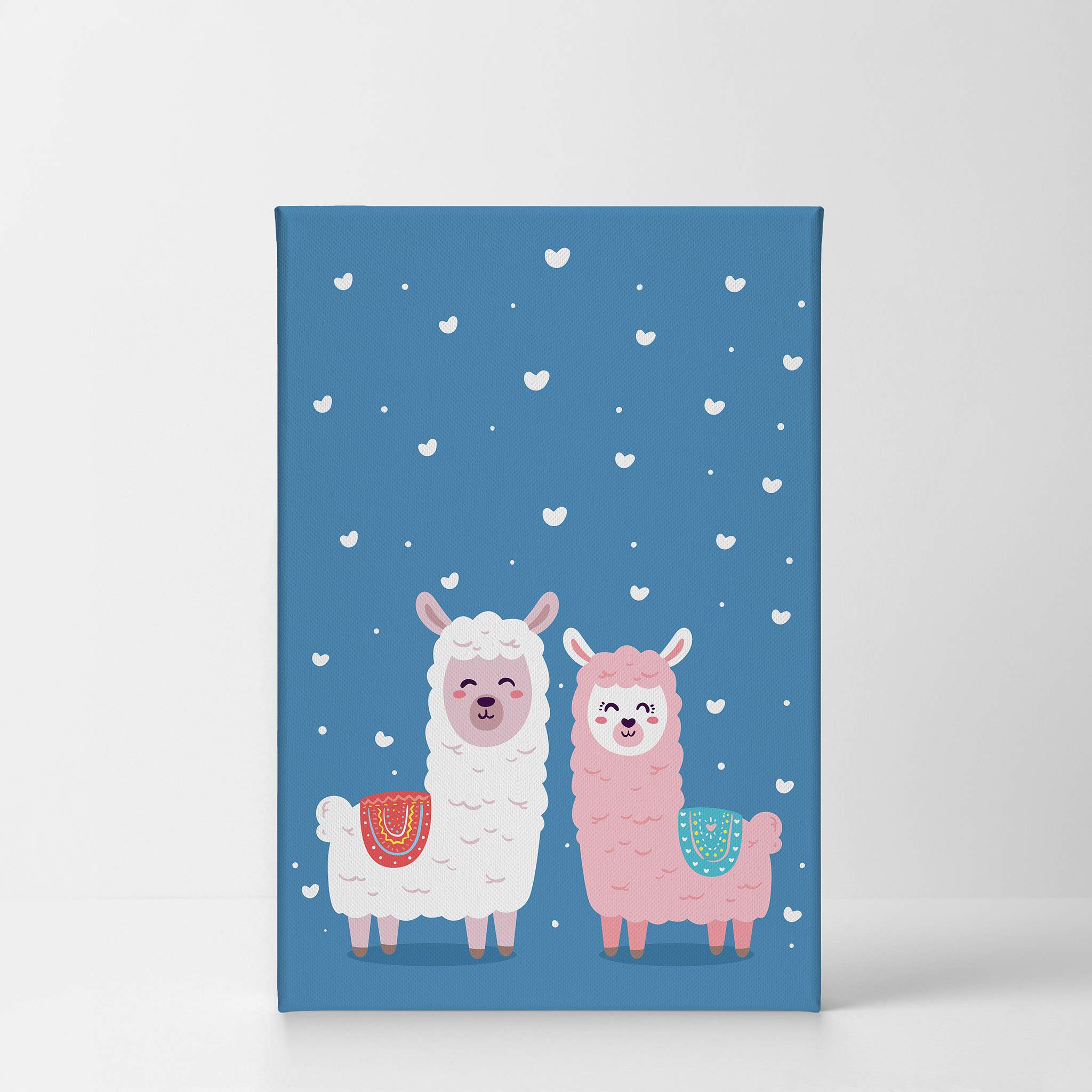 Cute Alpaca Illustration Canvas Print - Blue Background Wall Art for Kids Room, Nursery & Baby Room Decor - Ready to Hang 40x30 - Made in USA | Perfect for Children's Bedroom, Playroom & Daycare Center Decorations