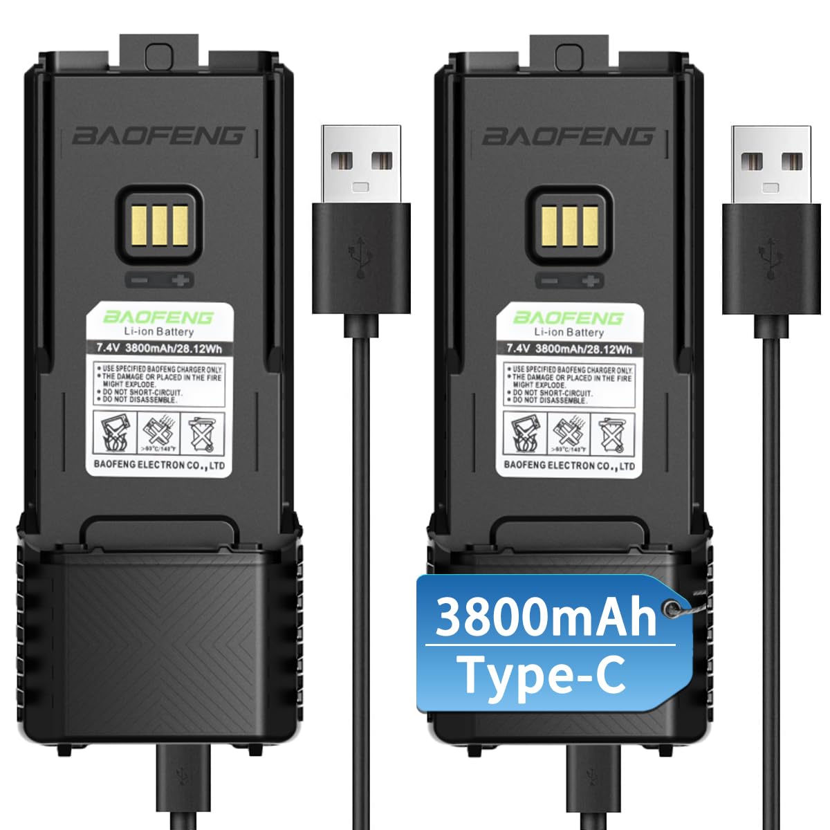 Baofeng 5RM 3800mAh Extended Battery with Type-C USB Charging Cable - Compatible with BaoFeng 5RM, GM-5RH, UV-5G Plus, UV-5RH Series Two-Way Radios - 2 Pack - Perfect for Outdoor Adventures, Emergency Communication, and Professional Use
