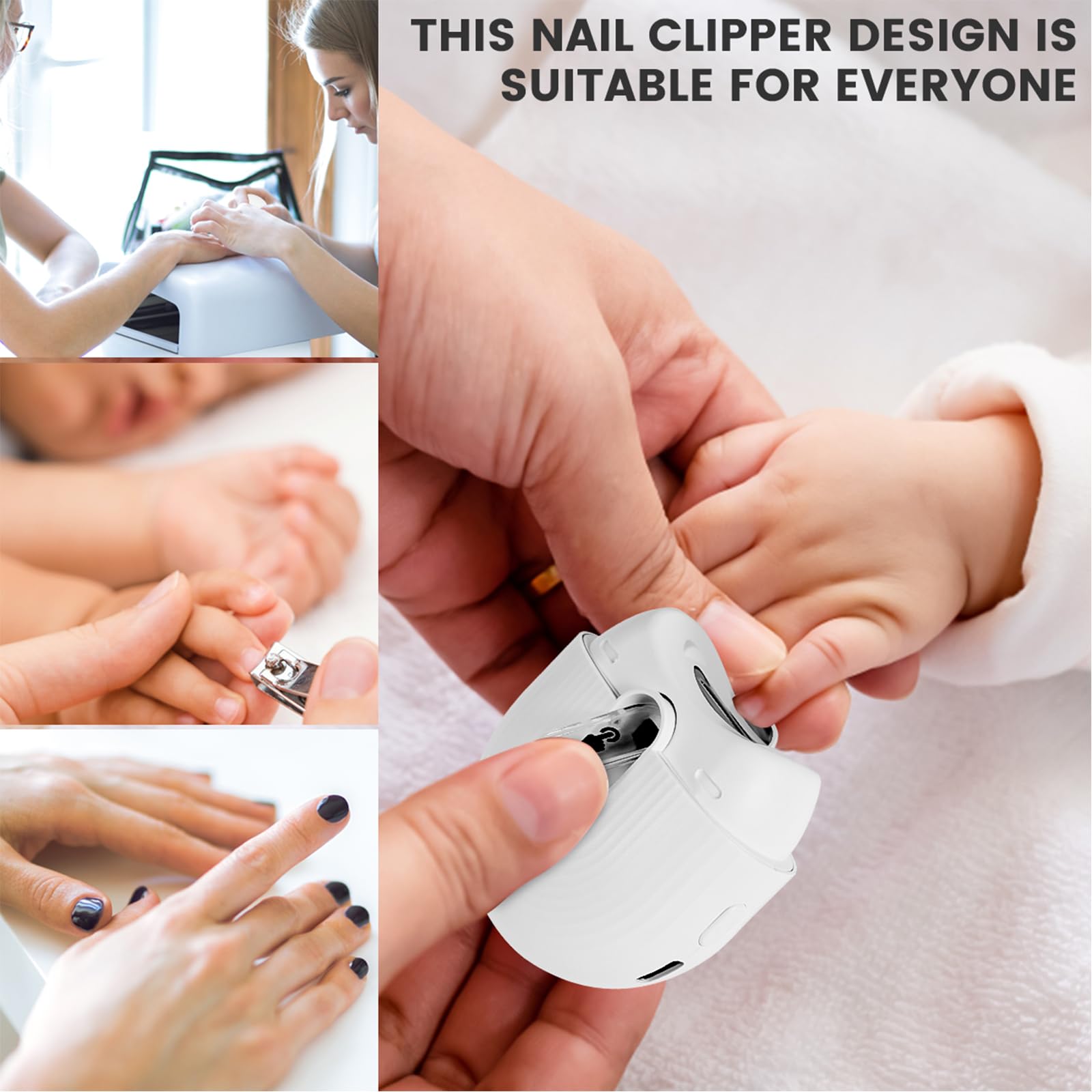 Rechargeable Electric Nail Clipper with LED Light & 2 Speed Settings - Portable Nail Trimmer with Scrap Collector Box - Safe Baby Nail Cutter & Fingernail File - Perfect for Travel, Home Use and Infant Care