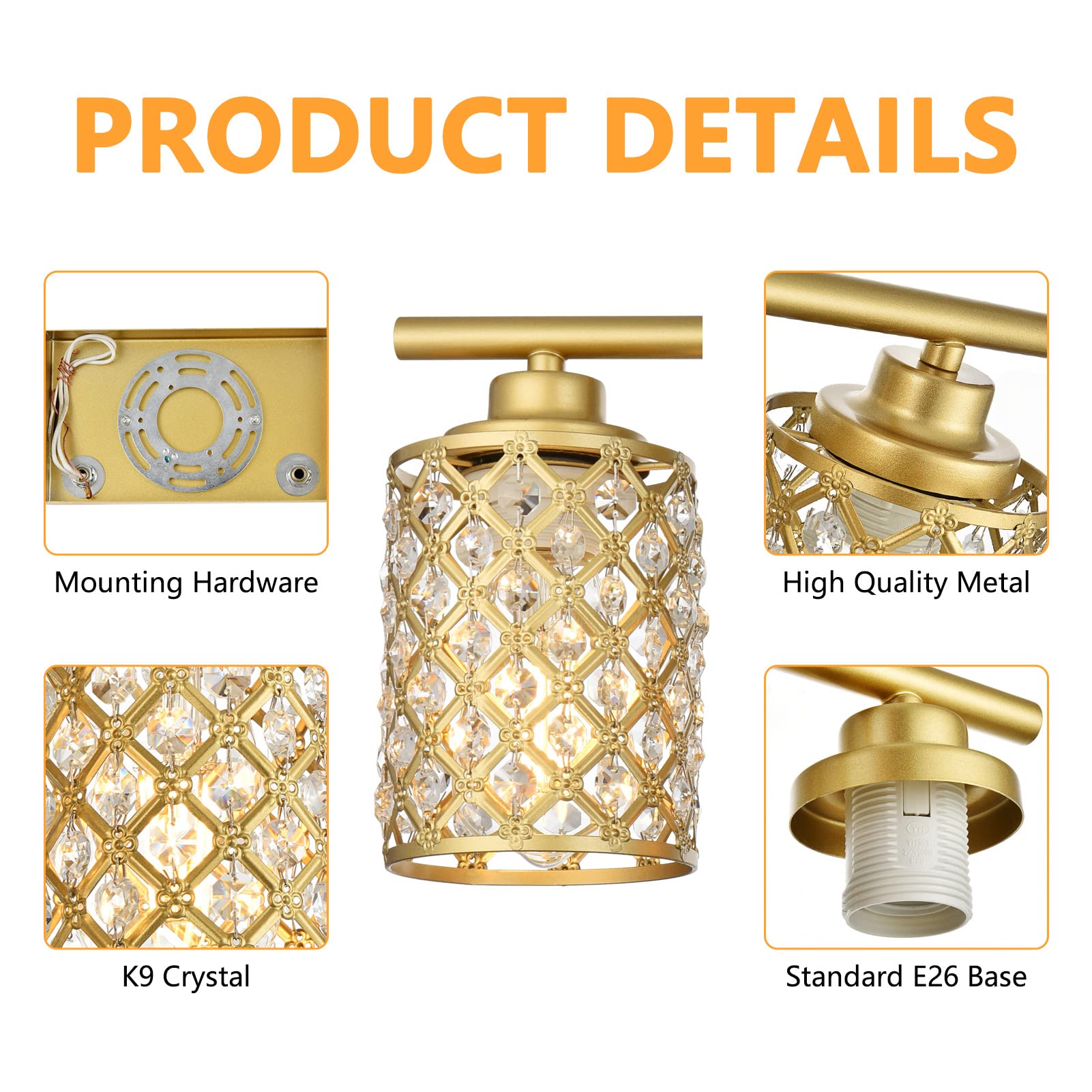 Gold Bathroom Light Fixtures - Modern Farmhouse Vanity Mirror Lighting for Powder Room & Bath