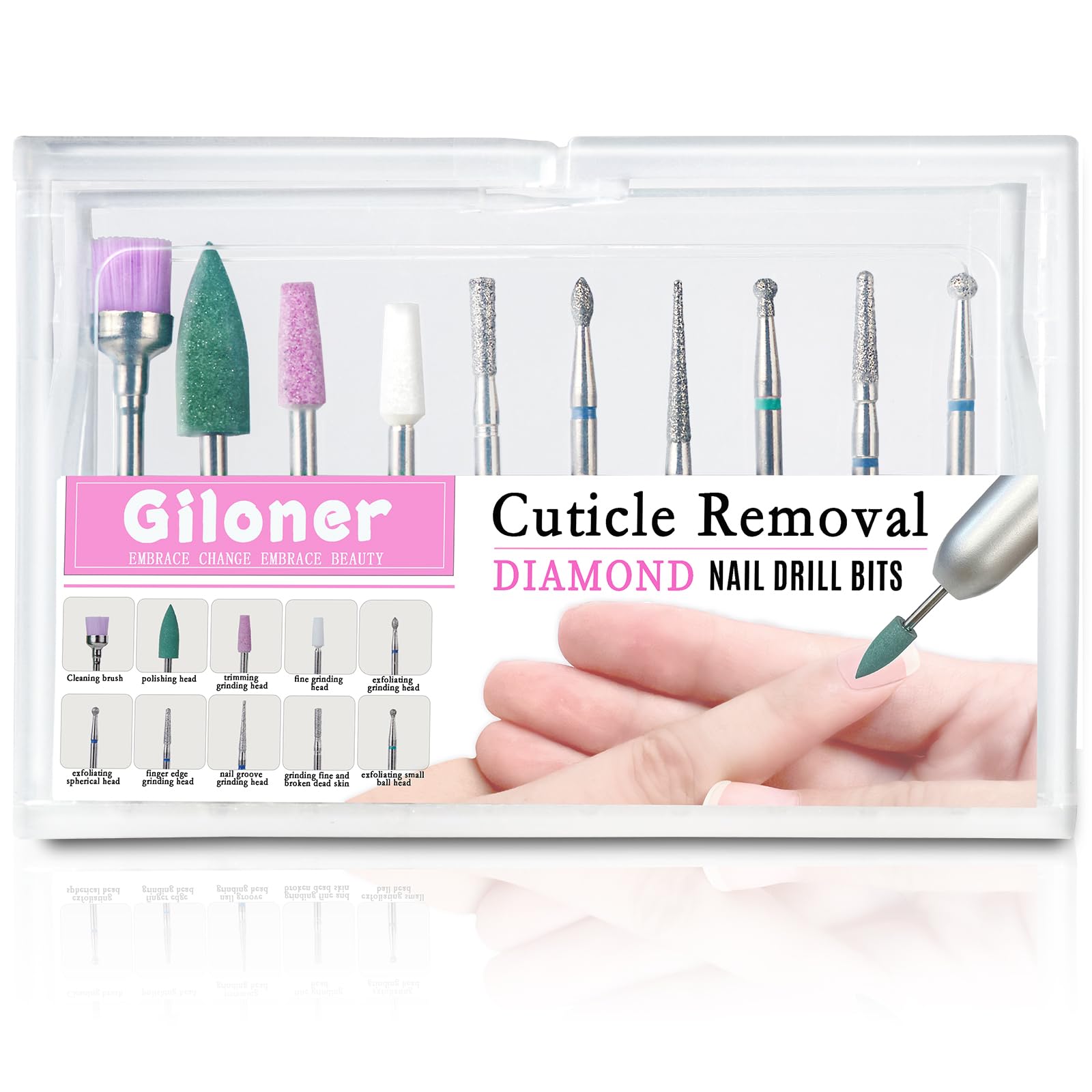 10PCS Professional Nail Drill Bits Set - Diamond & Cuticle Cleaner Bits for 3/32