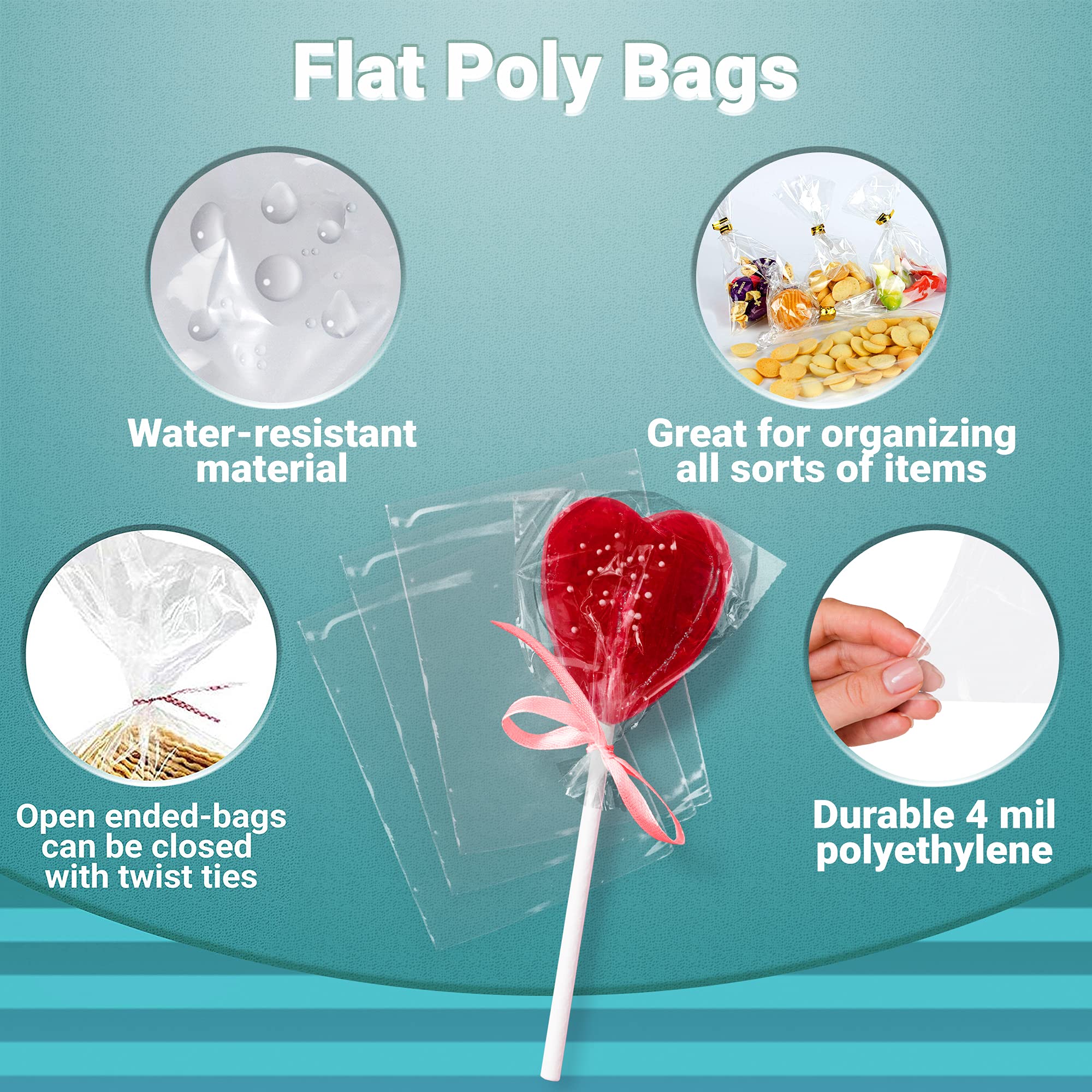1000 Pack 3x4 Inches Clear Plastic Bags for Packaging - 4 Mil Tear Resistant Polyethylene Flat Bakery Bags with Open Top | Perfect for Popcorn, Homemade Bread, Cookies, Candy & Party Favors | Food Safe Storage & Retail Display