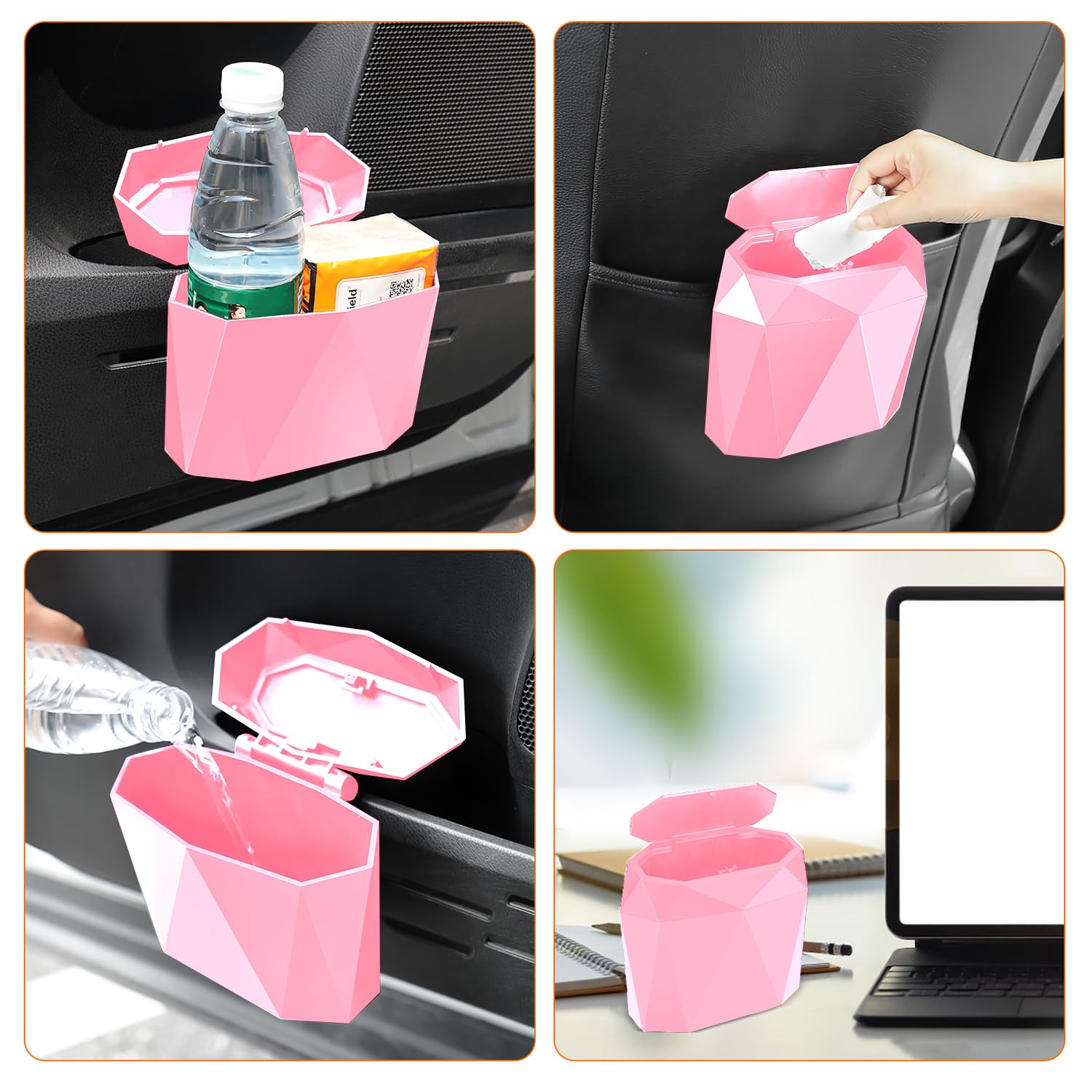 LSYOMNE 13 Gallon Trash Can with Lid - Pink, Includes 60pcs Leakproof Trash Bags & Organizer | Odor Control Kitchen Garbage Bin for Home, Office, Bathroom & Car | Space Saving Design with Secure Lid