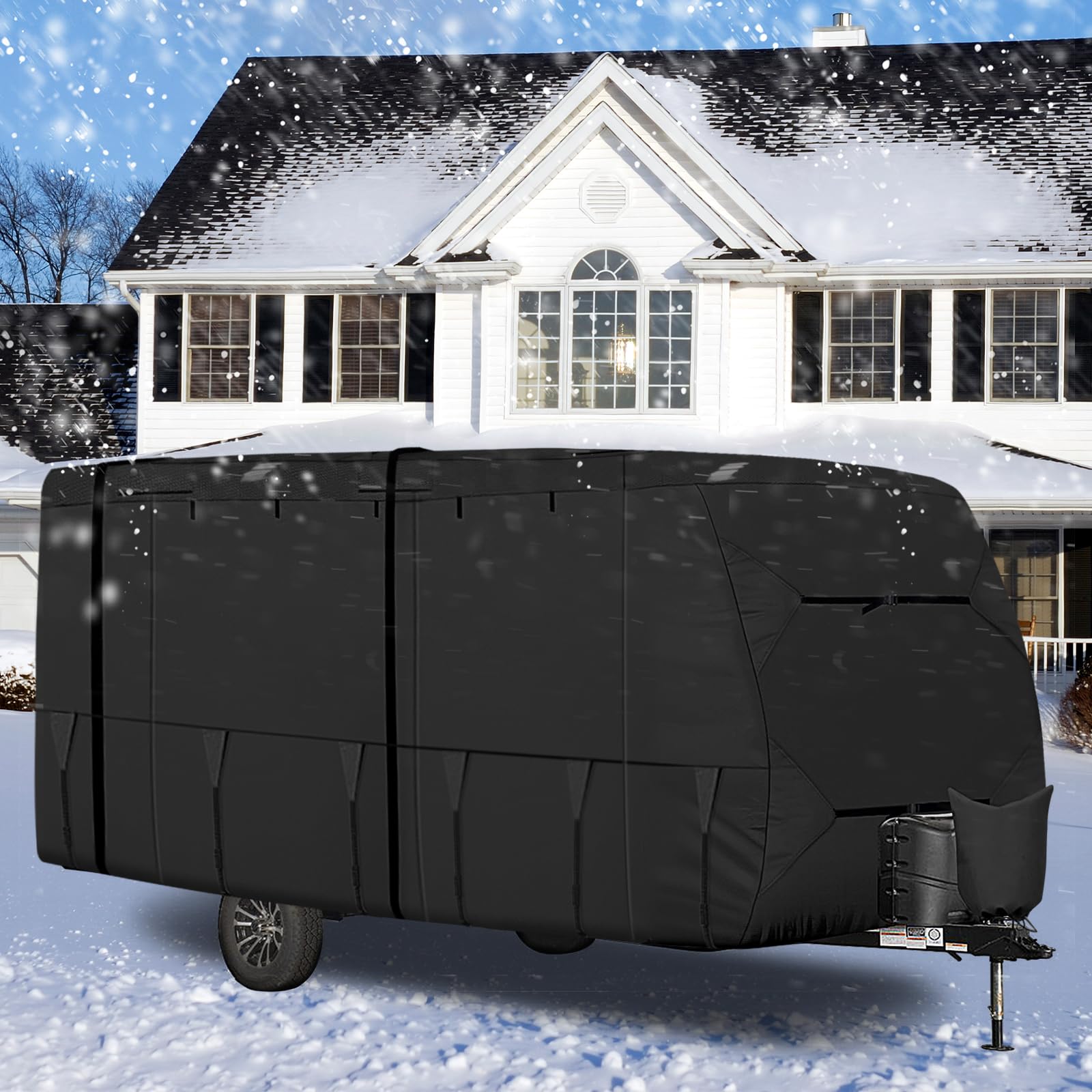 Upgraded Heavy Duty Waterproof RV Cover for 16-18 ft Travel Trailers - Oxford Cloth Camper Cover with 8 Straps & Tongue Jack Protection - UV Resistant Outdoor Storage Solution for Camping, Road Trips & Winter Protection