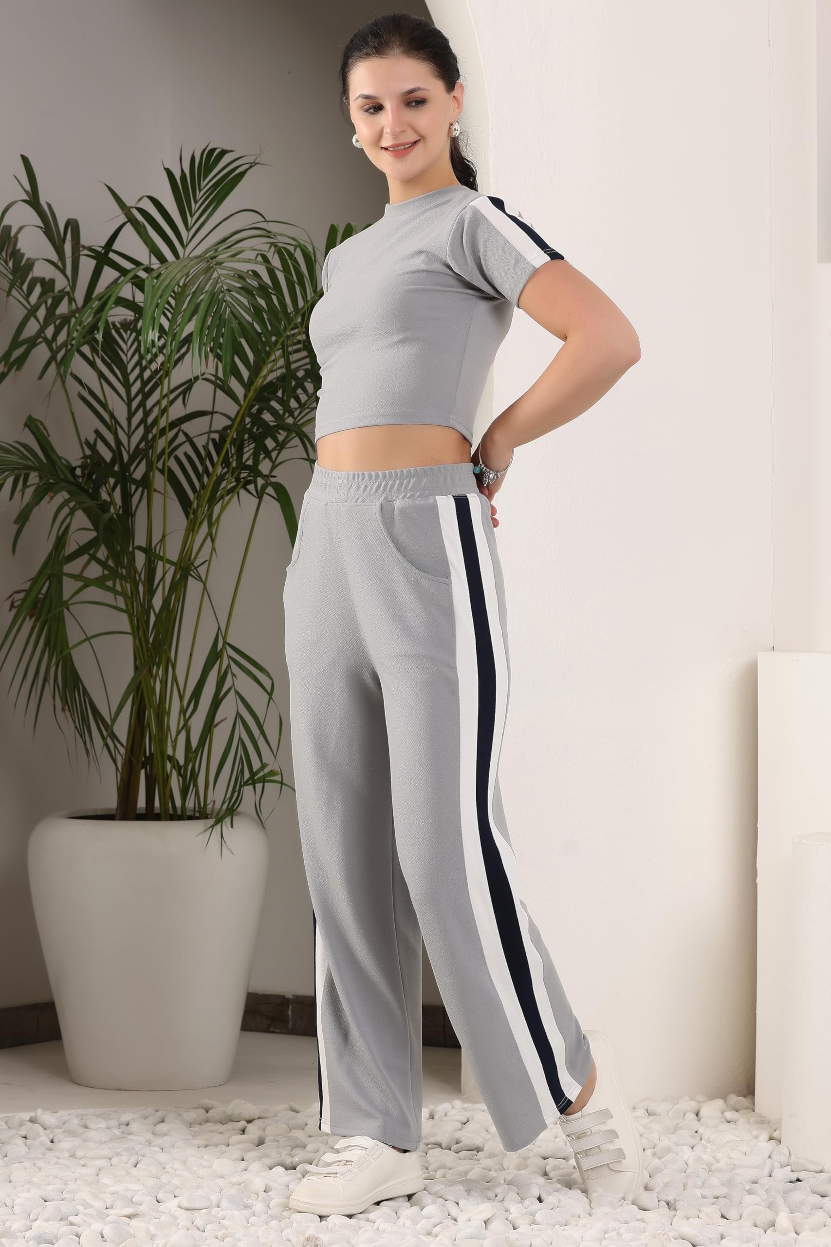 Jhoomantroo Women's Tracksuit Set - Short Sleeve Crop Top & High Waist Leggings | Athletic Wear for Women & Girls | Gym, Yoga, Running & Casual Outfits