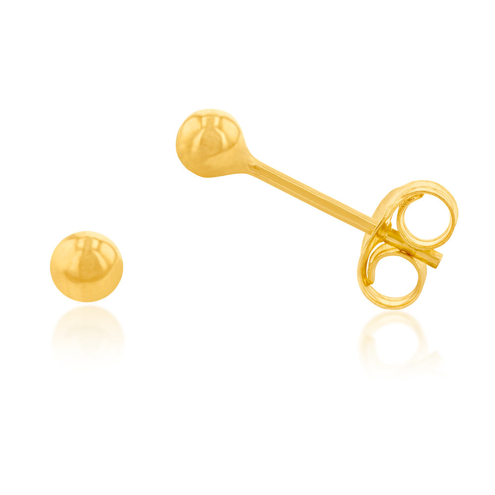9ct Yellow Gold 3mm Ball Stud Earrings for Women - Classic Minimalist Jewelry for Everyday Wear, Gift Giving & Special Occasions
