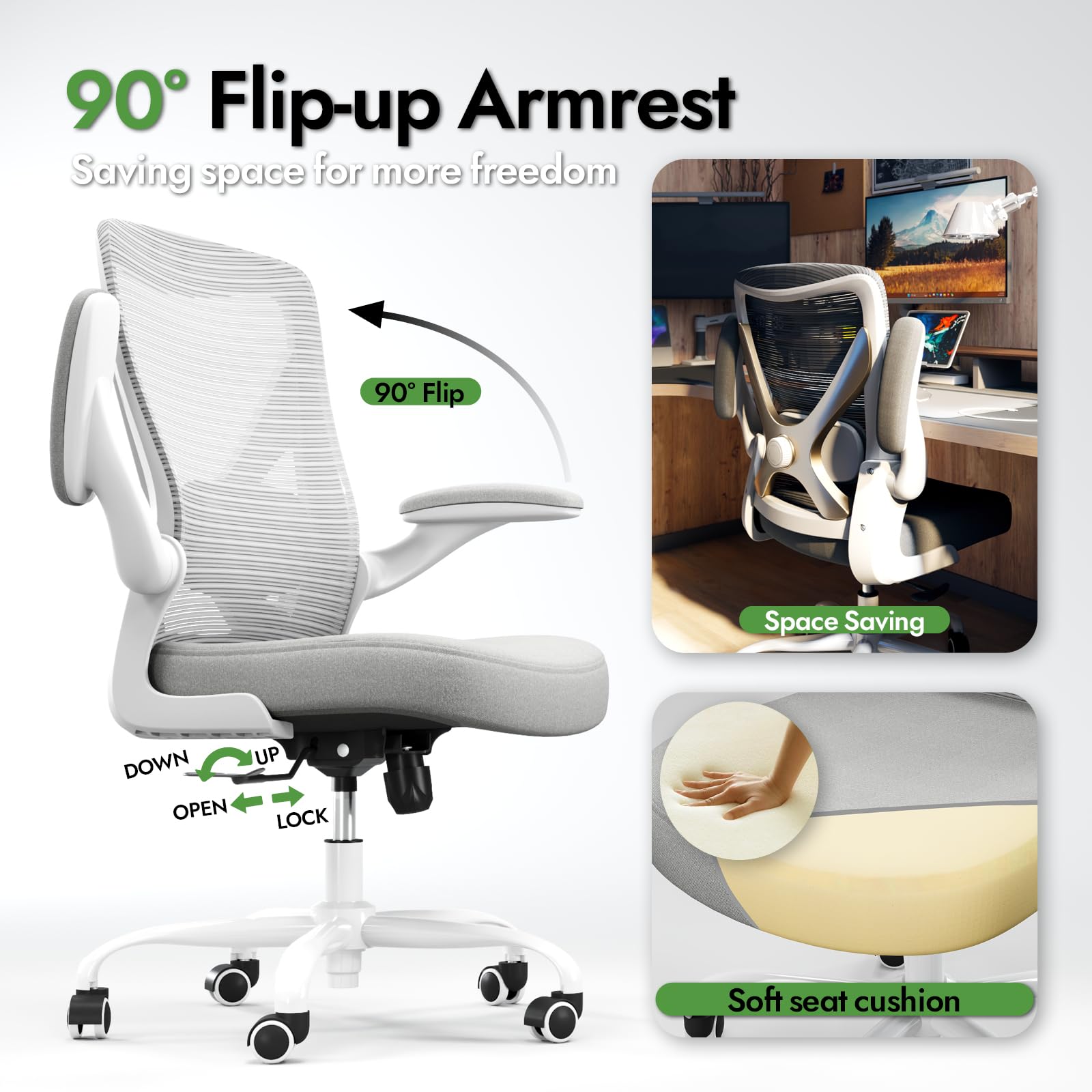 Ergonomic Office Chair with Adjustable Lumbar Support - Home Computer Desk Chair for Work, Gaming & Study - Comfortable Supportive Task Chair for Adults (Grey Gold) - Perfect for Home Office, Remote Work & Long Hours Sitting