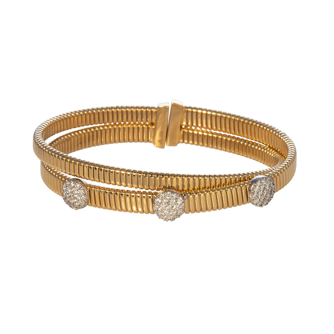18K Gold Diamond Pavé Station Crossover Flex Cuff Bangle Bracelet for Women - Elegant Stackable Jewelry for Parties, Weddings & Everyday Wear