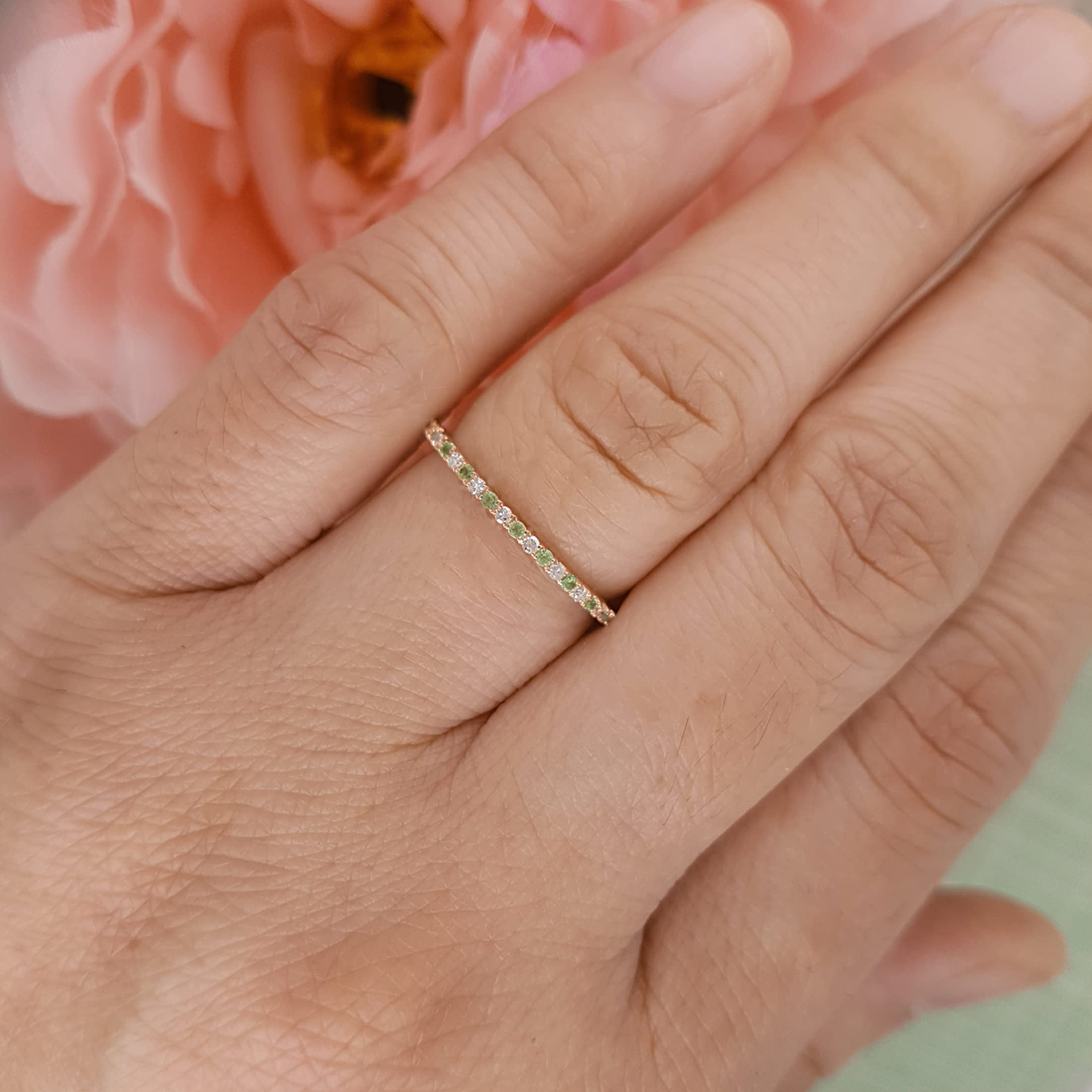 Dazzlingrock Women's Solid Gold Round Peridot & Diamond Stackable Wedding Band Ring - Elegant Bridal Jewelry for Engagement, Anniversary & Special Occasions