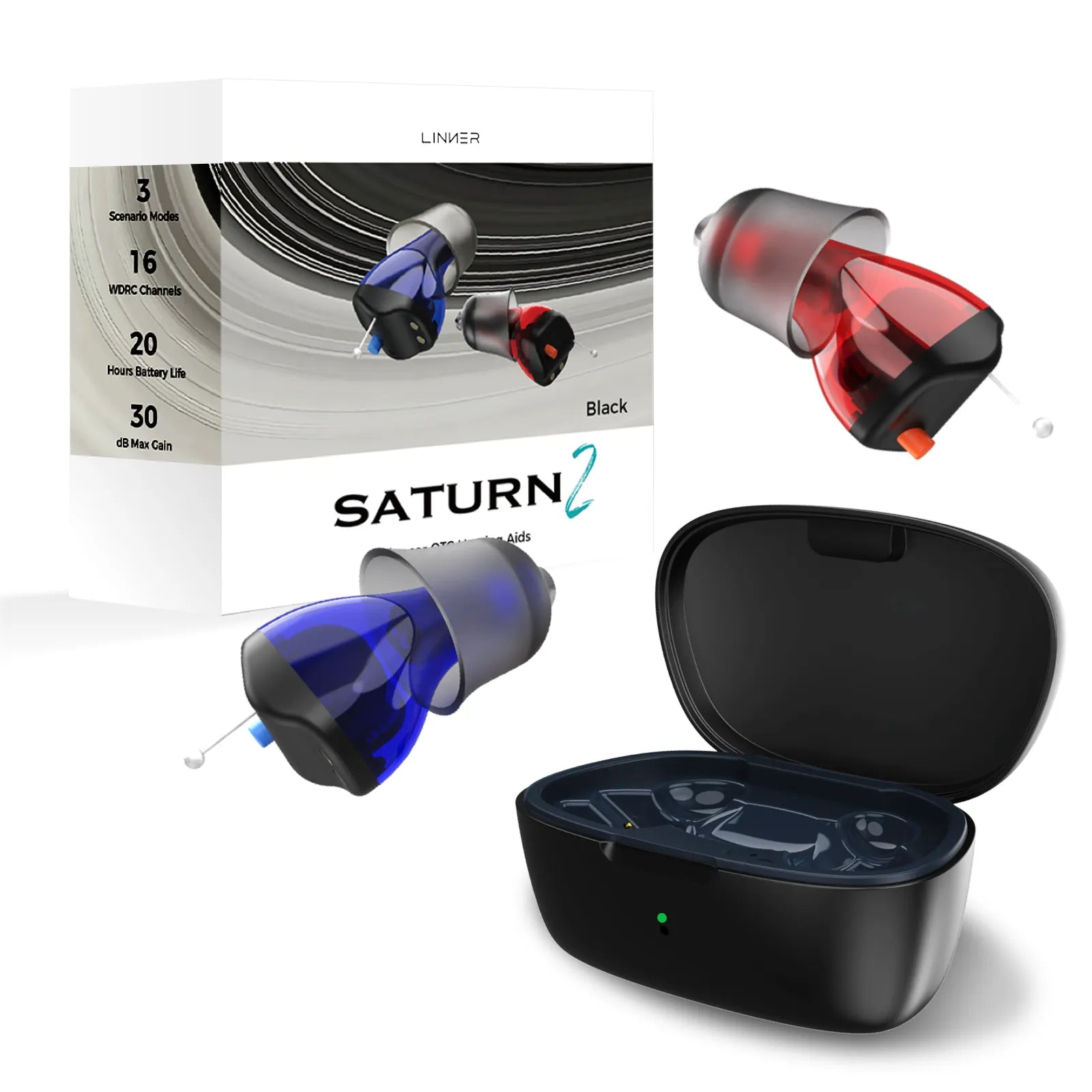 Linner Saturn Series Mini CIC OTC Hearing Aids for Adults - Rechargeable Digital Hearing Amplifier with Noise Reduction for Clear Sound - Perfect for TV Watching, Conversations & Outdoor Activities