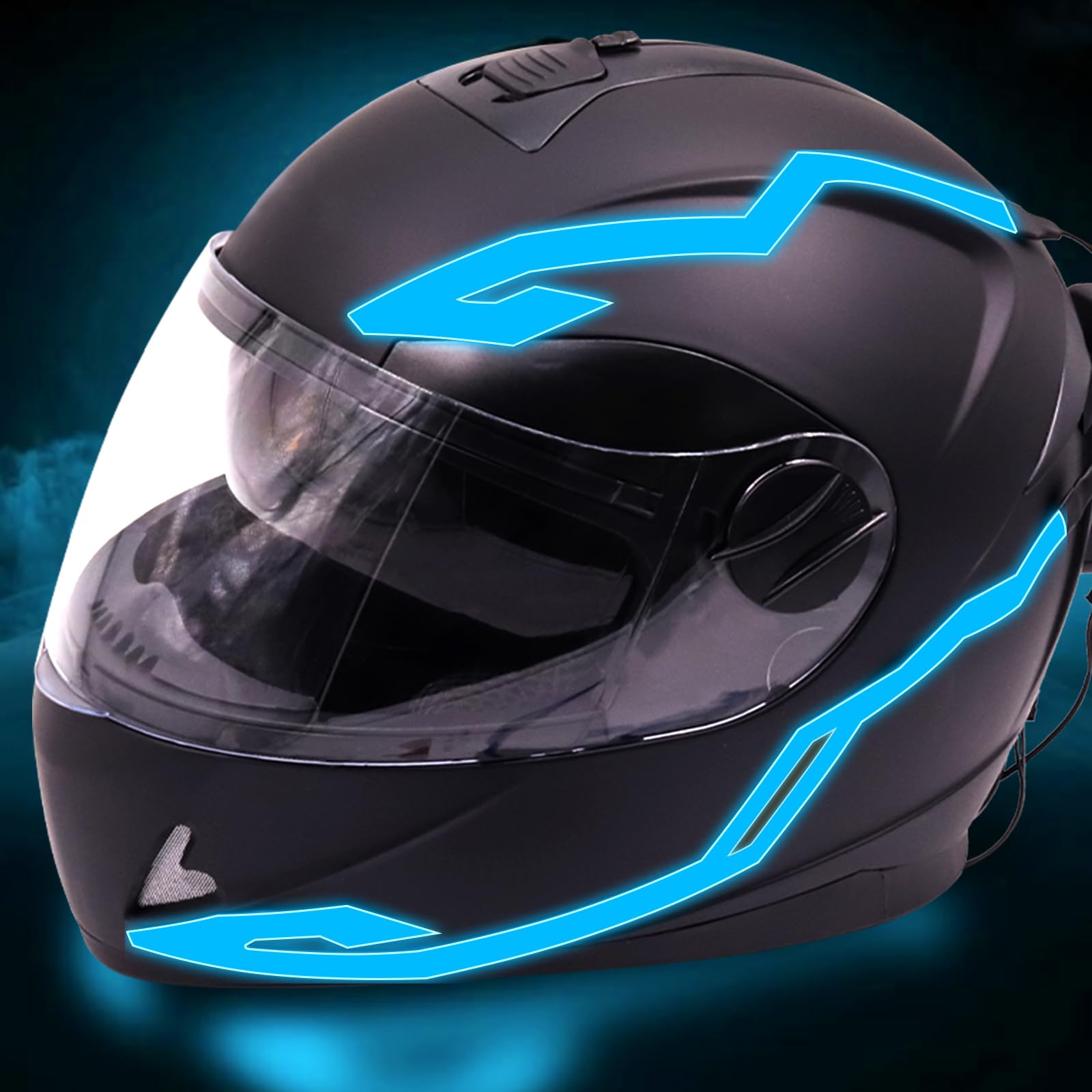 Waterproof LED Helmet Light Bar - 4in1 Cold Light Strip for Motorcycle Night Riding Safety (Ice Blue)