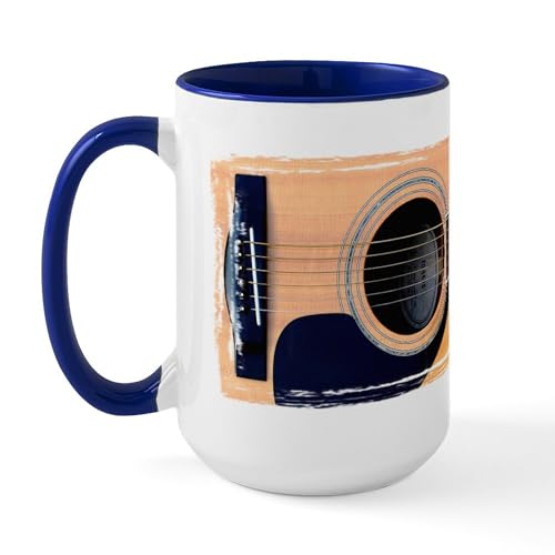 White/Navy Inside - Acoustic Guitar Large Mug