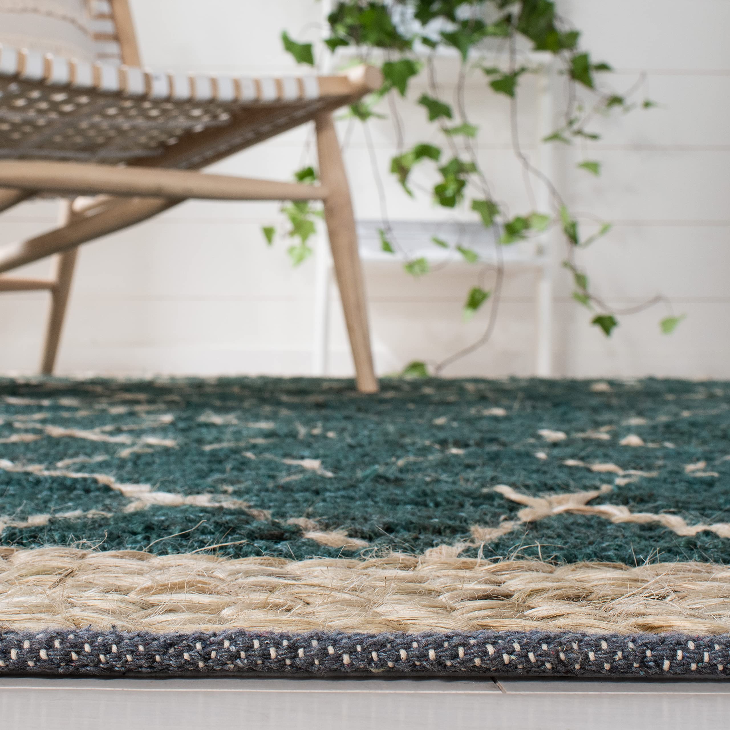 SAFAVIEH Handmade Boho Moroccan Trellis Jute Area Rug - 6' Square Dark Green/Natural (NF951Y) | Natural Fiber Collection | Premium Living Room, Dining Room & Bedroom Rug for Boho Chic Decor