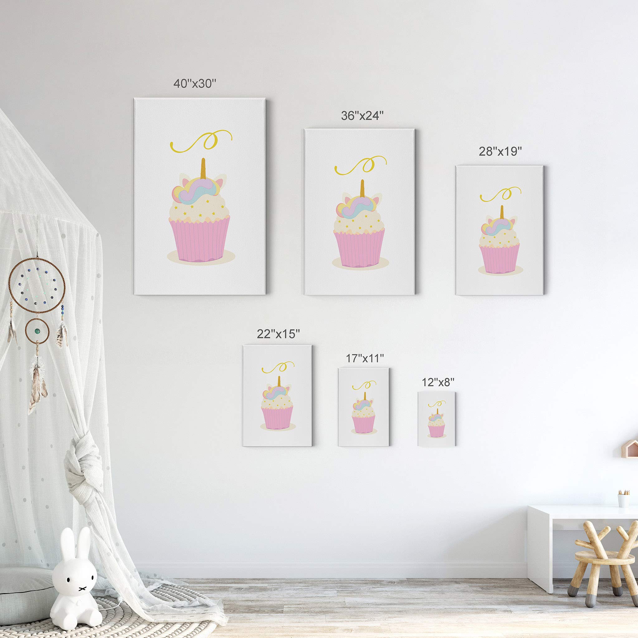 Smile Art Design Cupcake & Unicorn Wall Art Canvas Print Set - 2 Panels (28x19 Inches Each) | Inspirational 'Make a Wish' Quote | Perfect for Kids Room Decor, Nursery, Baby Room & Birthday Gift | Ready to Hang | Made in USA | Ideal for Birthday Parties, Children's Bedrooms & Playroom Decor