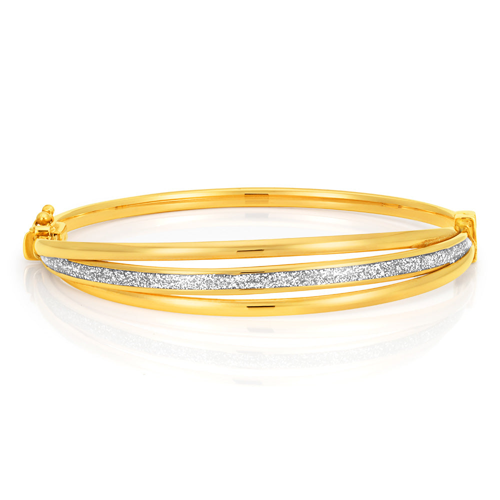 9ct Yellow Gold Bangle 65mm With Stardust Enamel - Elegant Dainty Bracelet for Women - Perfect for Everyday Wear, Gifts & Special Occasions