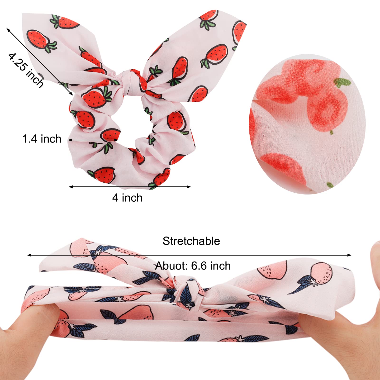 20 Pack Scrunchies for Thick Hair - Cute Ribbon Hair Ties with Fruit Bows for Women & Girls, Soft Ponytail Holders Hair Accessories (Perfect for School, Work, Gym & Everyday Styling)