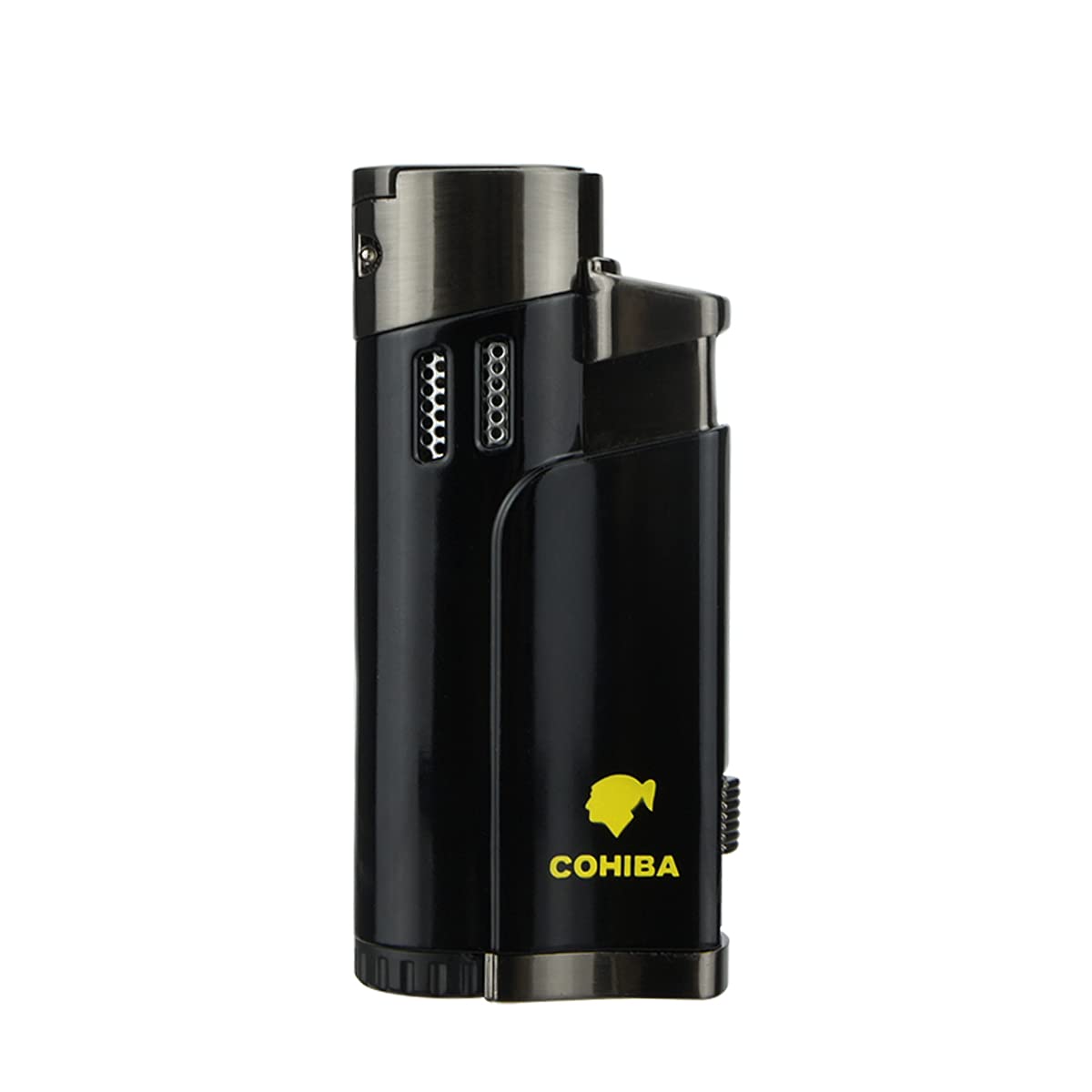 Premium Refillable Butane Torch Lighter with Punch - Windproof Metal Cigar Lighter for Outdoor, Camping & BBQ Use