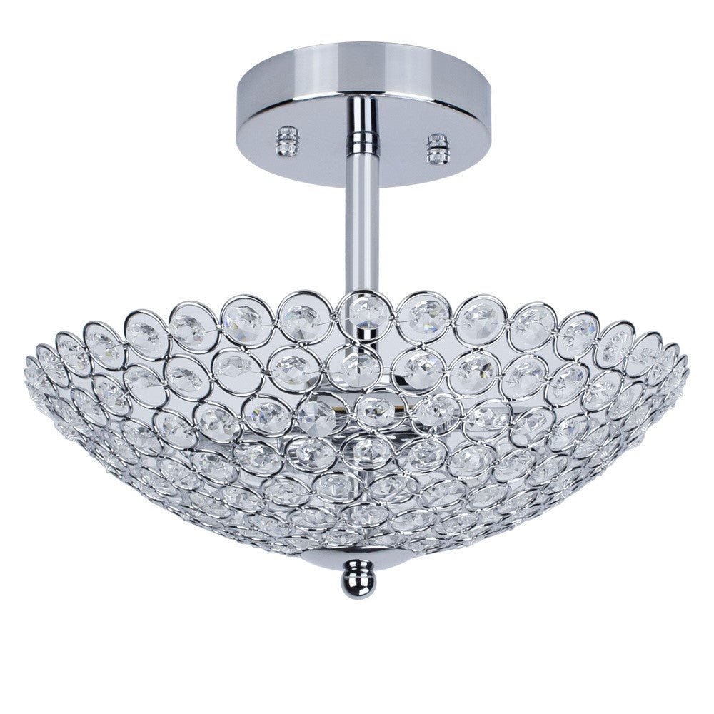 Modern Elegant Crystal Ceiling Light Fixture - 2-Light Bowl Shape Chandelier with K9 Crystal Beads, Luxurious Semi-Flush Mount Lighting for Living Room, Bedroom, Dining Room - Perfect for Home Decor and Ambient Lighting
