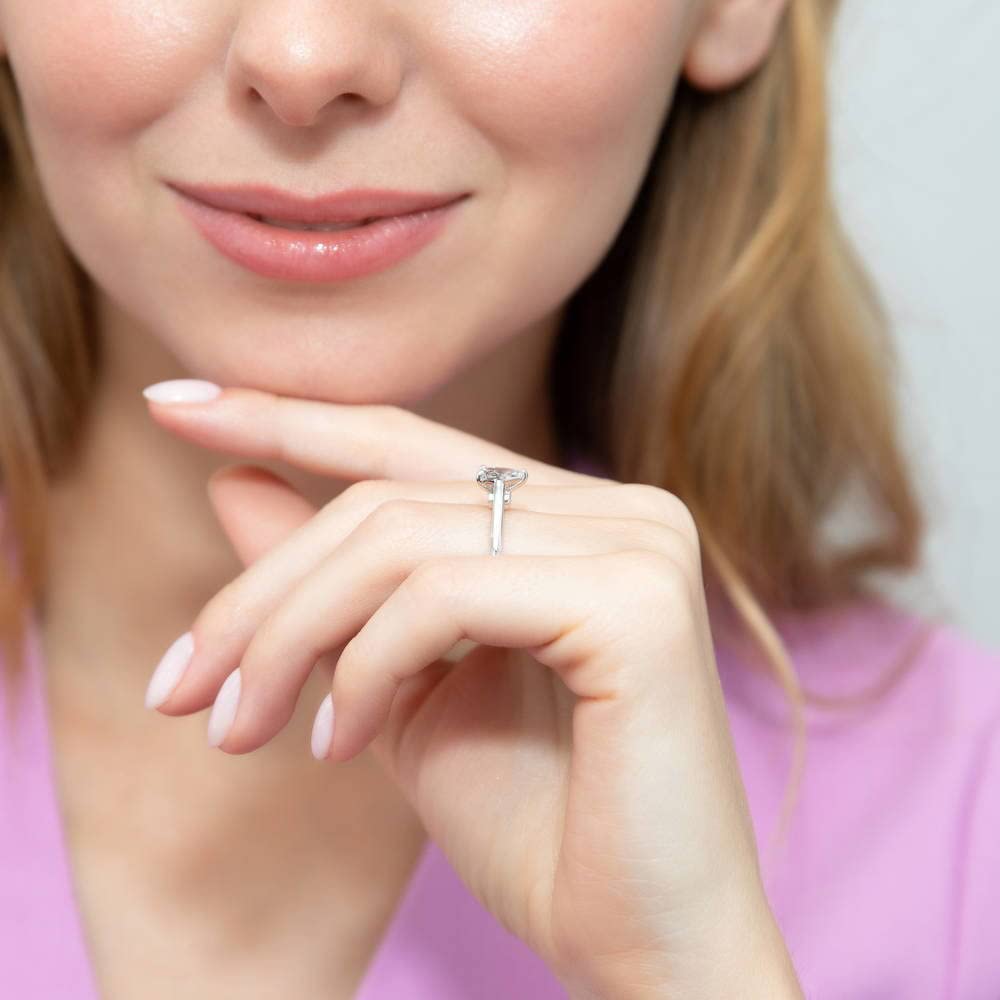 BERRICLE Sterling Silver Pear Cut Cubic Zirconia Solitaire Engagement Ring Set for Women - 0.8 Carat CZ Wishbone Wedding Band, Rhodium Plated, Size 4-10 | Perfect for Proposals, Anniversaries & Bridal Jewelry