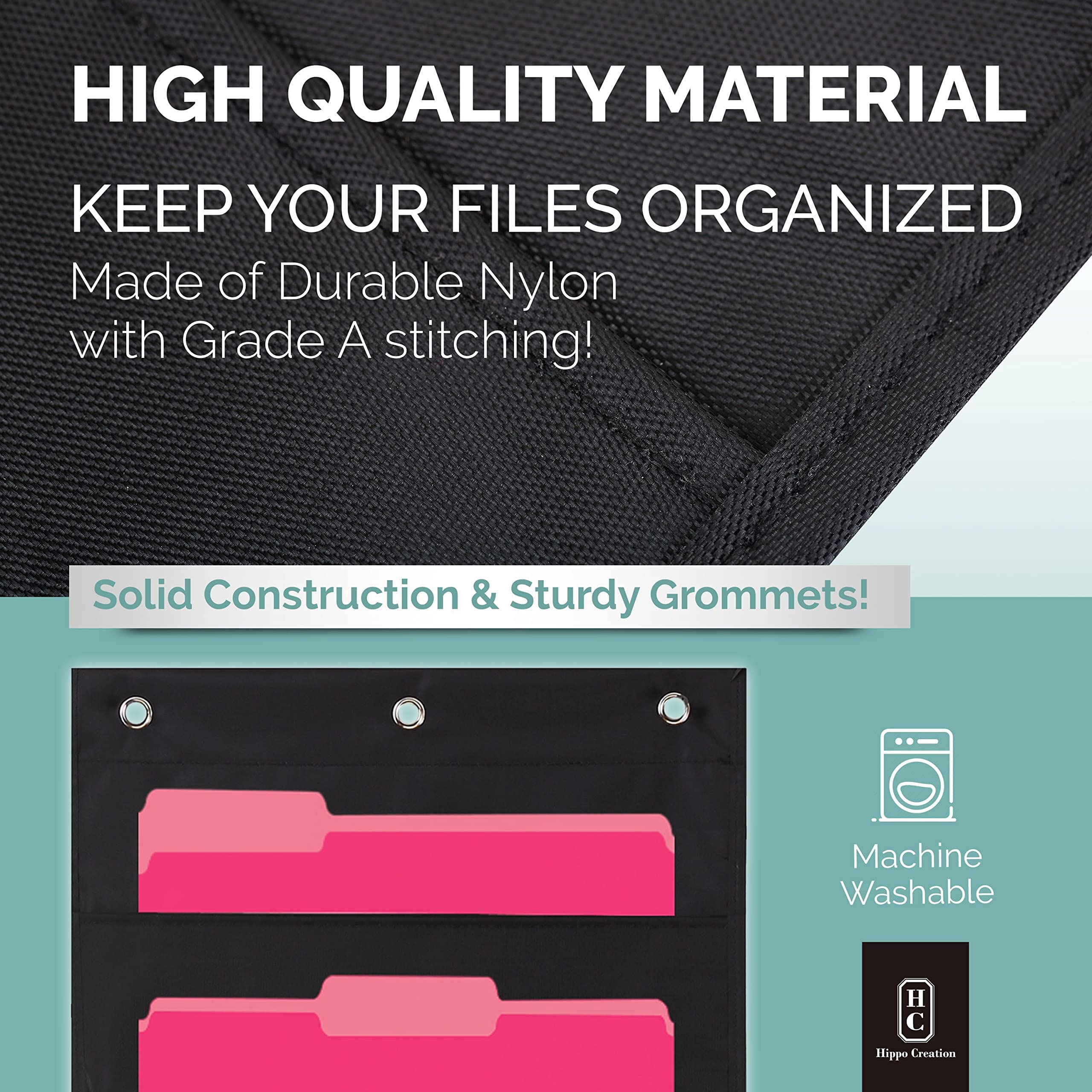 Heavy Duty 10-Pocket Storage Organizer with Over-Door Hangers - Wall Mount File Folder Holder for Classroom, Home Office & School Mailbox - Black | Perfect for Organizing Papers, Documents & Supplies