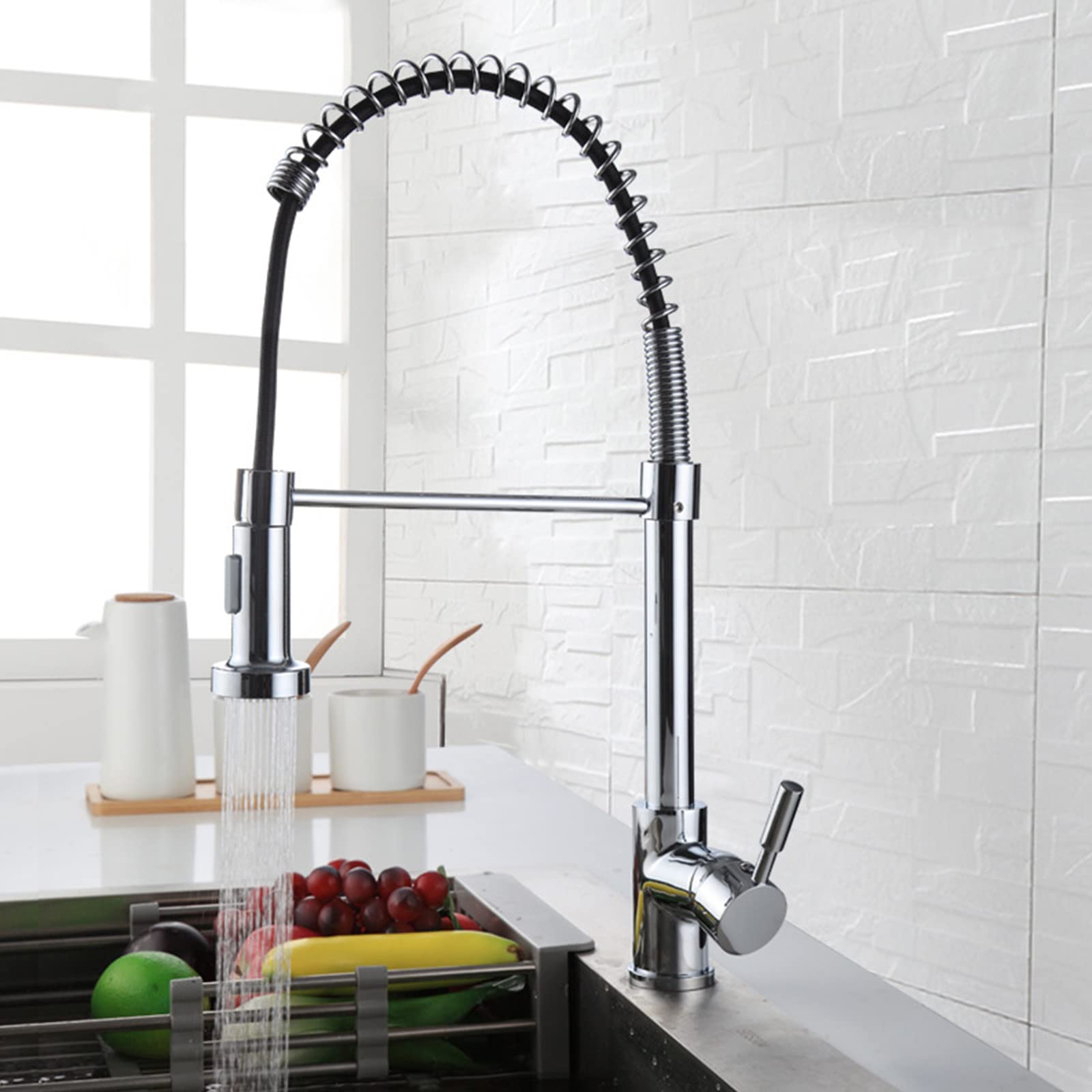 XHALERY Commercial Kitchen Faucet with Detachable Sprayer, High Arc Spring Pull-Down Spray Dual Function Stainless Steel Sink Faucet, Solid Brass Construction - Perfect for Restaurants, Food Trucks & Home Kitchens