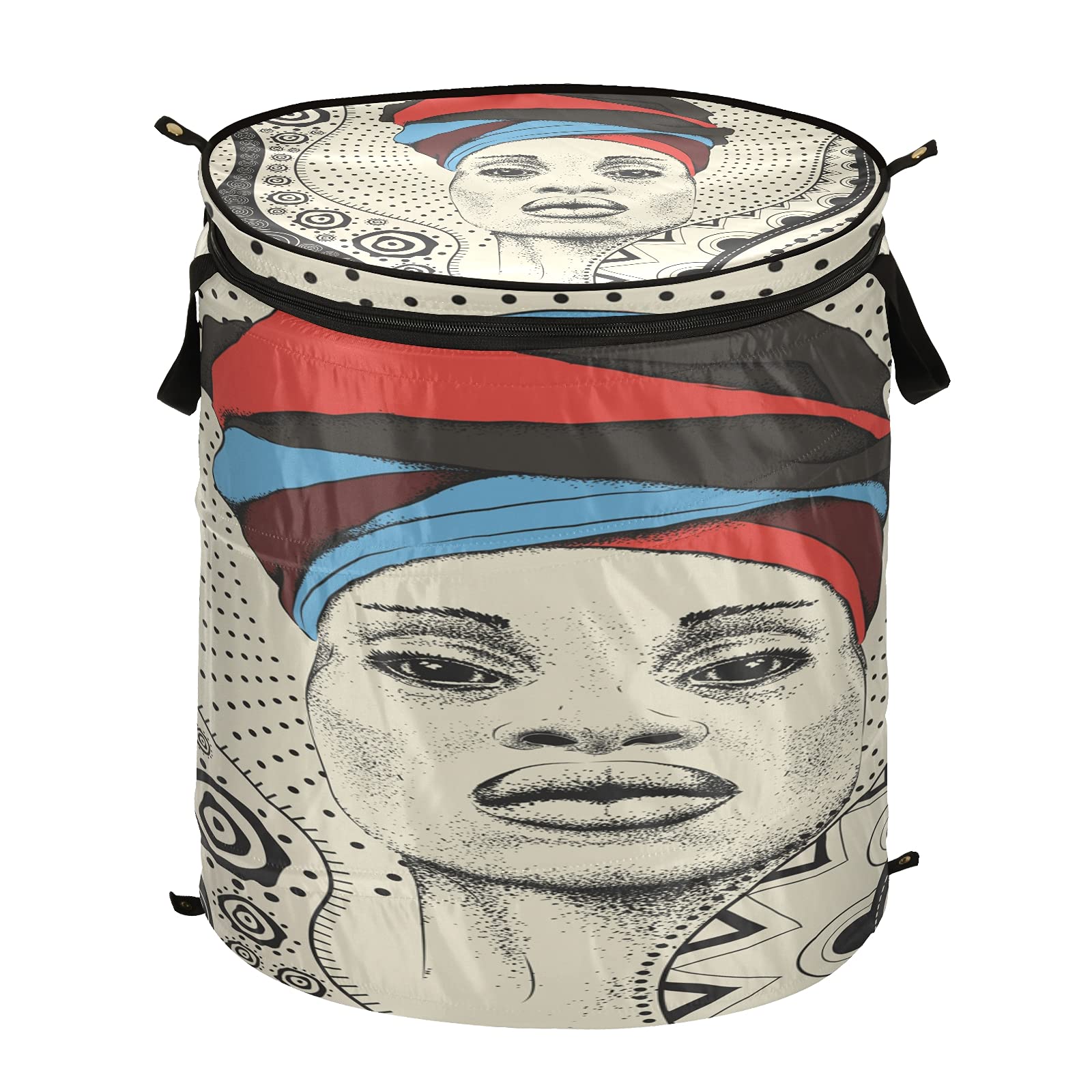 ALAZA 50L Foldable Laundry Basket with African Tribal Print - Portable Pop-Up Storage Hamper for Clothes, Towels & Toys - Perfect for Closet, Bathroom, Dorm & Travel Use