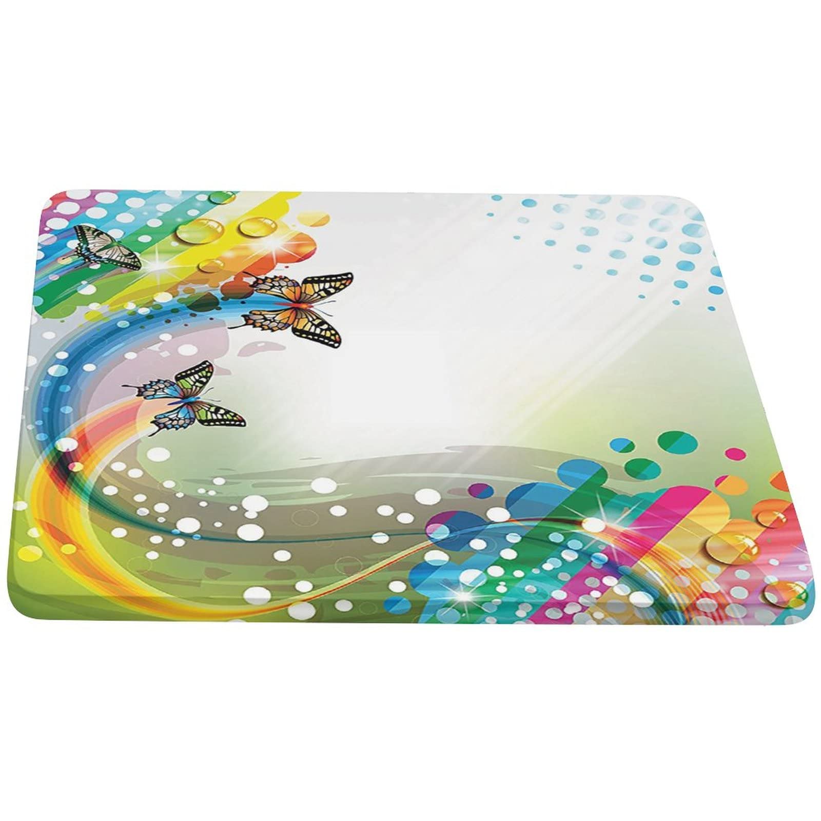Elastic Edged Polyester Fitted Table Cover - Colorful Trippy Flying Butterflies & Comet Bubbles Print Tablecloth for Square Tables up to 54