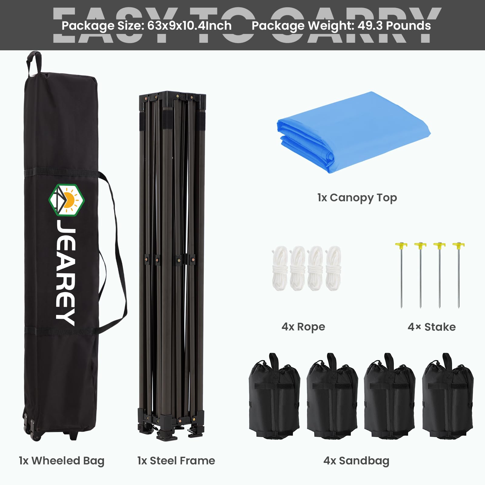 JEAREY Upgraded 10x10 Pop Up Canopy Tent - Heavy Duty Outdoor Canopy with Roller Bag & 4 Sand Bags - Royal Blue - Perfect for Beach Parties, Camping, Backyard BBQs and Outdoor Events