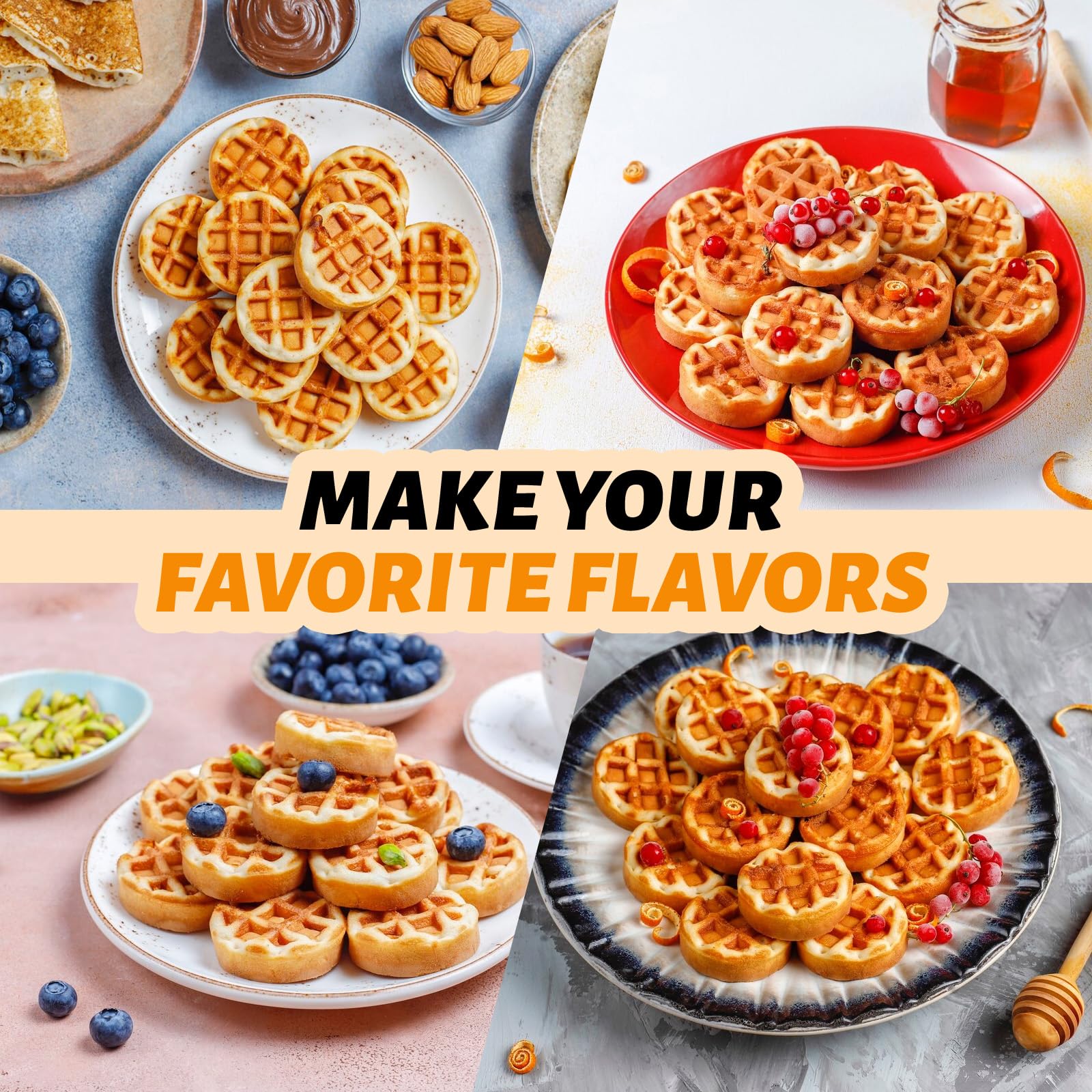 Non-Stick Mini Waffle Maker Machine - Fast Heating, Makes 8 Perfect Waffles - Ideal for Kids Breakfast, Snacks & Desserts - Great for Family Meals, Parties & Quick Breakfast Solutions