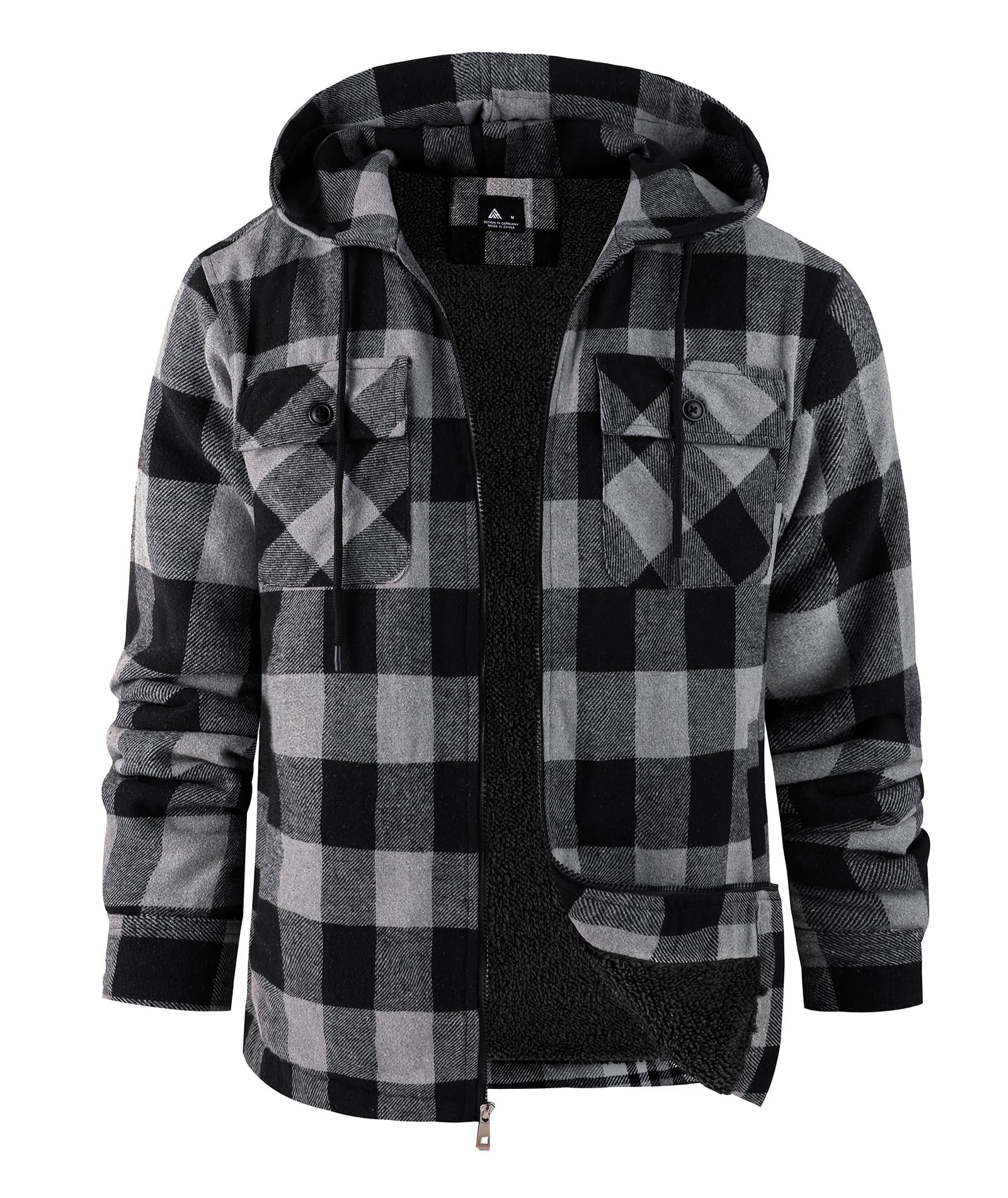 ZITY Men's Flannel Hooded Jacket - Fleece Sherpa Lined Plaid Shirt Jacket, Zip Up Sweatshirt Hoodie with 4 Pockets | Warm Winter Outwear for Outdoor Activities, Camping & Casual Wear
