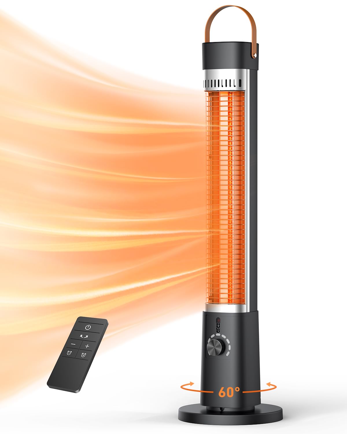 **Black Electric Patio Heater - Indoor/Outdoor Infrared Space Heater with 60° Oscillation, Timer & Remote - Perfect for Patio, Gazebo, Deck & Winter Nights**