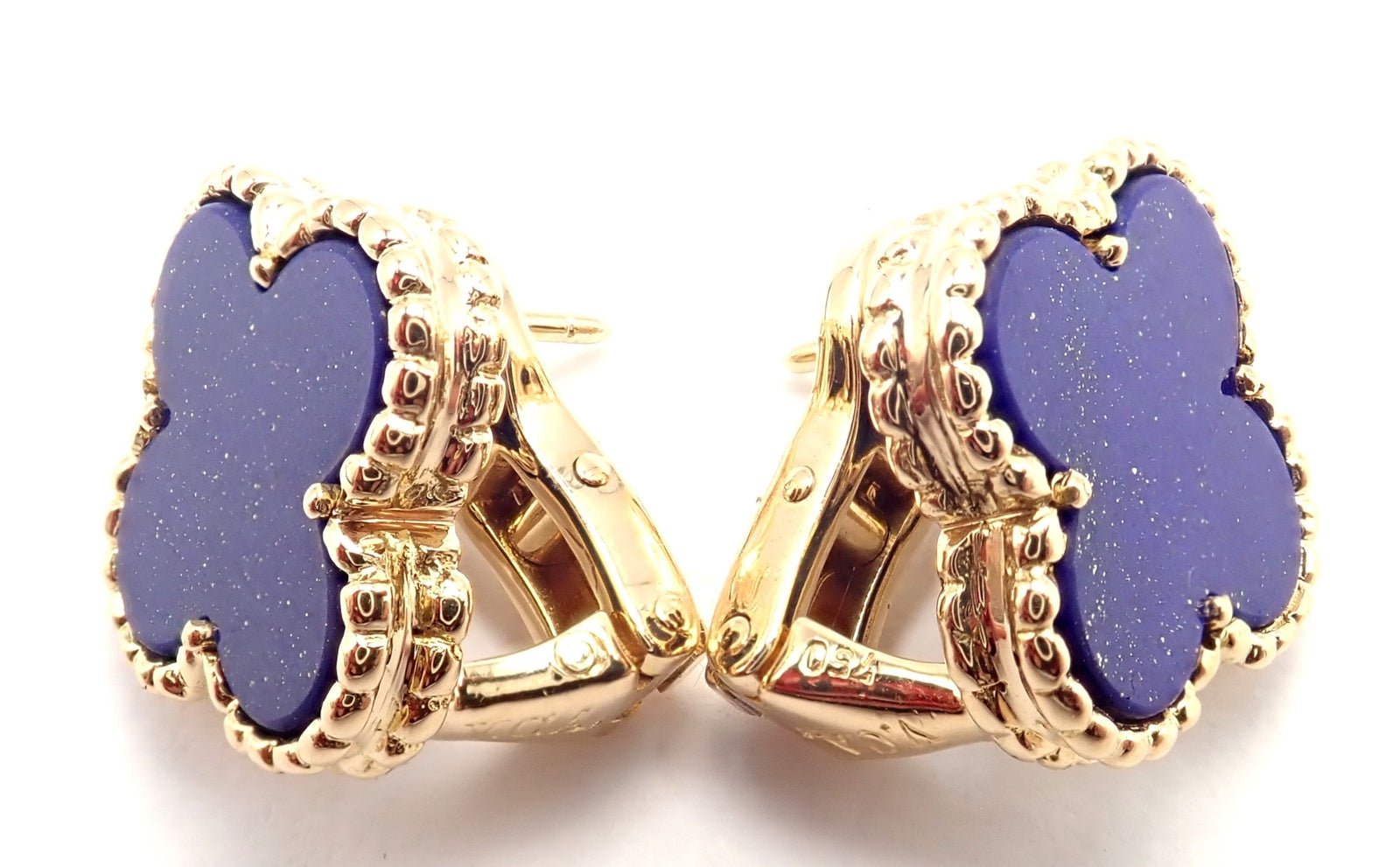 Van Cleef & Arpels 18k Yellow Gold Vintage Alhambra Blue Lapis Lazuli Earrings - Luxury Jewelry for Women, Perfect for Weddings, Parties & Special Occasions