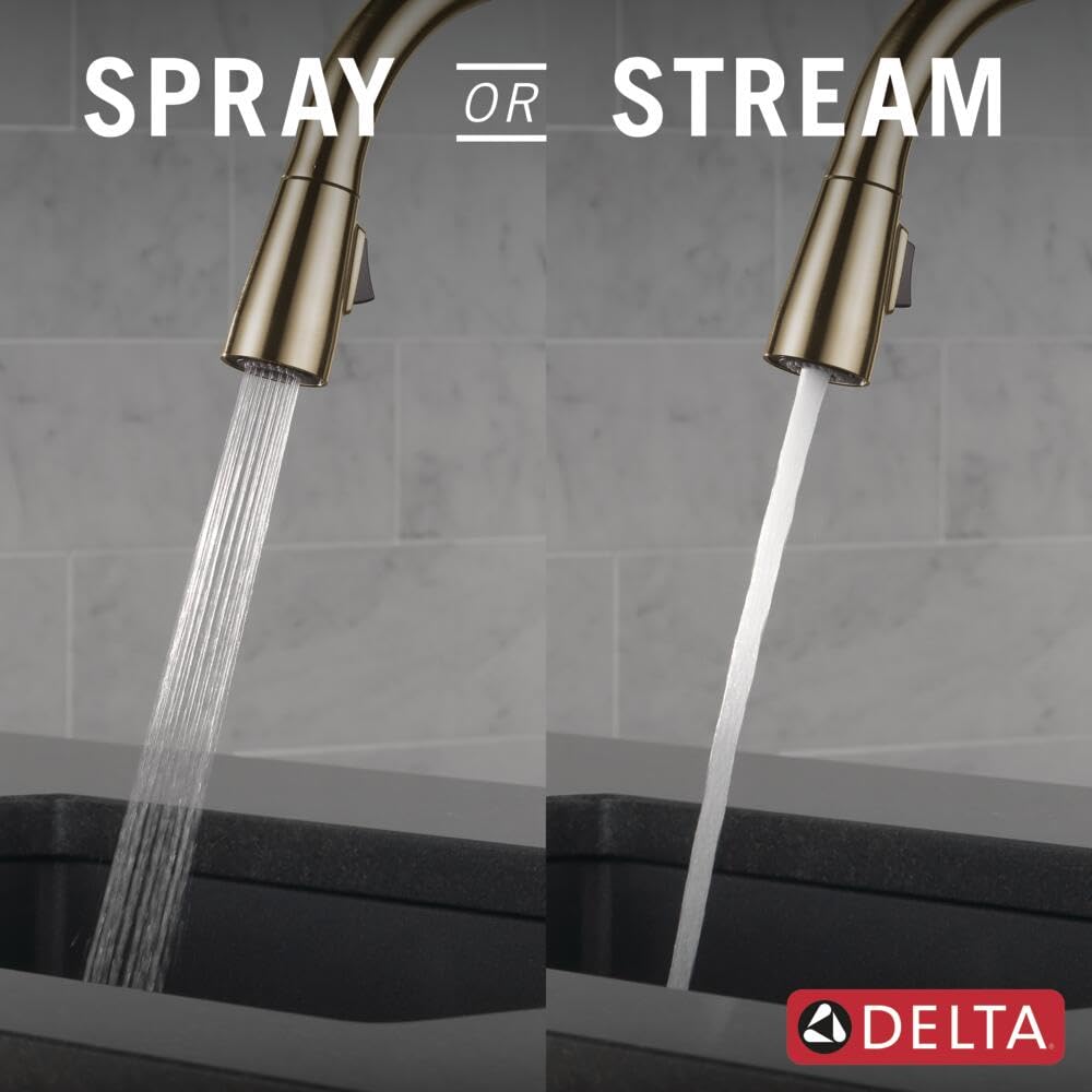 **Delta Essa Pull-Down Kitchen Faucet with Magnetic Docking Spray Head - Champagne Bronze (9113-CZ-DST) - Perfect for Modern Kitchens, Bar Sinks & RV Use**