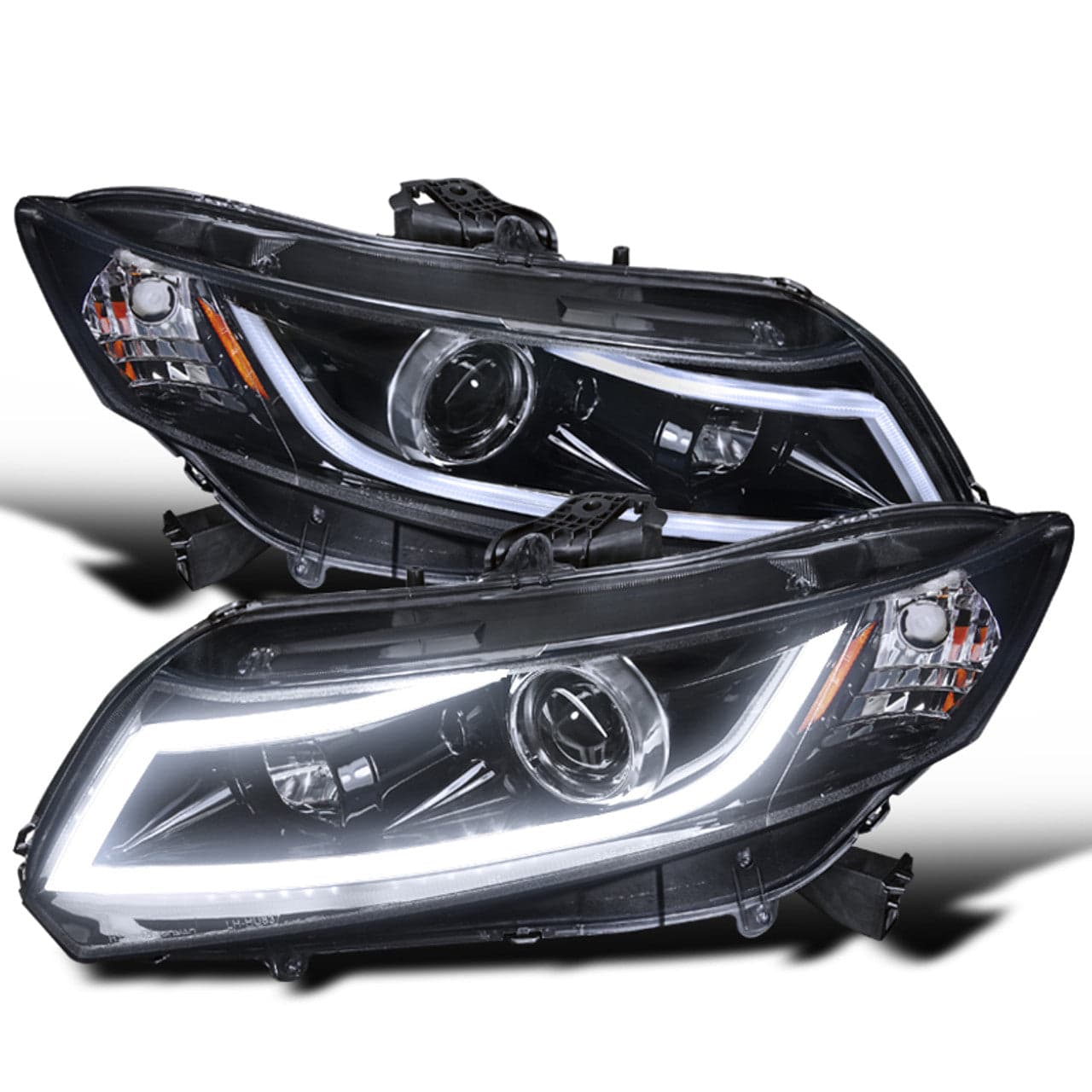 2012-2015 Honda Civic LED Projector Headlights with Halo & LED Bar - Glossy Black Housing & Smoke Lens - Upgrade for Civic Coupe/Sedan - Perfect for Night Driving & Car Customization