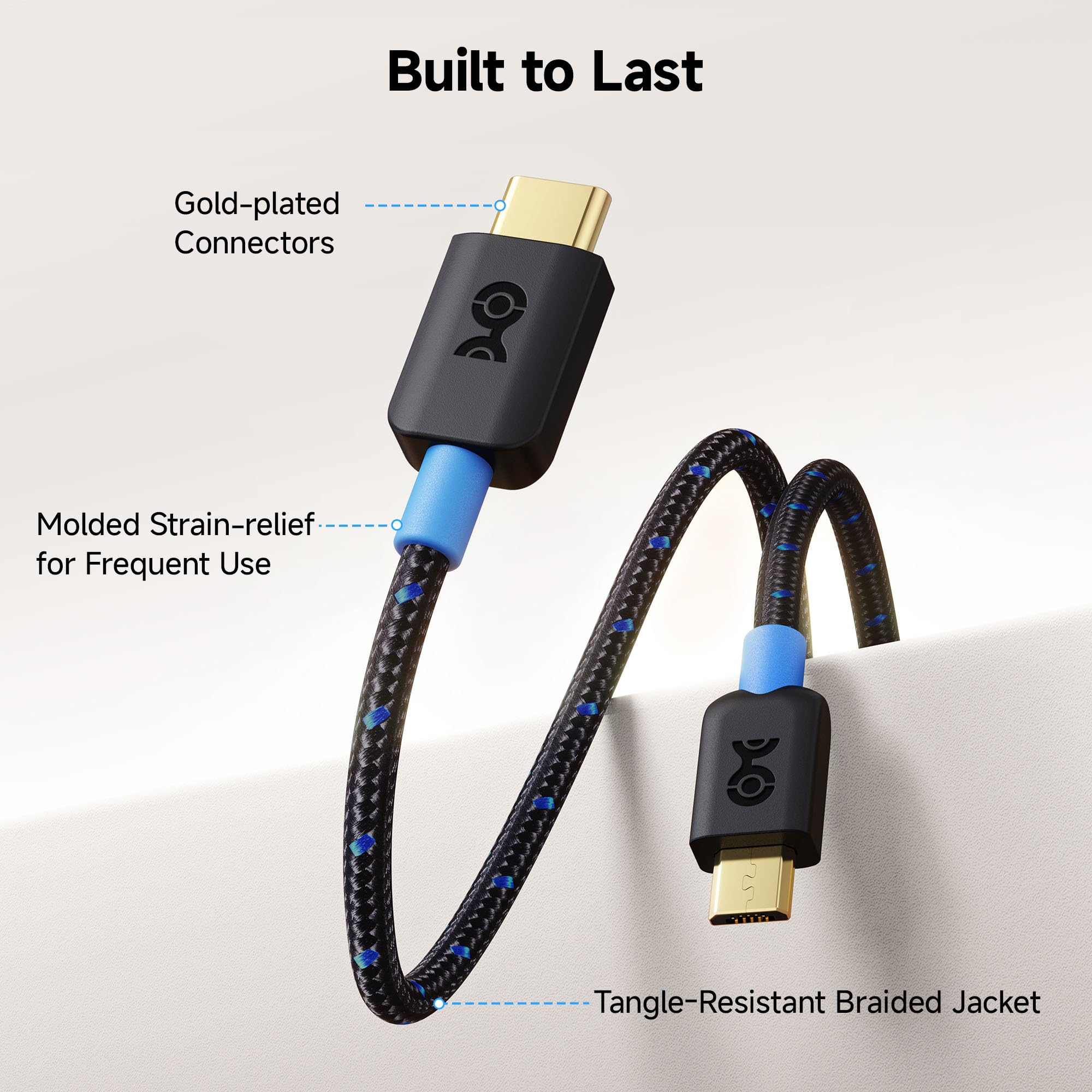 Premium Braided USB C to Micro USB Cable 6.6ft - Fast Charging & Data Sync - Durable Nylon-Braided Micro USB to USB-C Cable - Compatible with Samsung Galaxy, Android Phones, PS4 & More (Black) - Perfect for Home, Office & Travel Charging